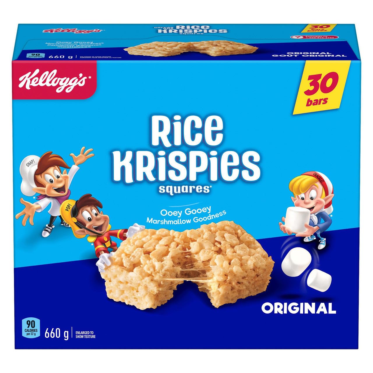 Kellogg's Rice Krispies Square Bars 660g/23.3 oz - Jumbo Pack Original Flavor (30 Count, 2 Pack) | Imported from Canada | Perfect for School Lunches, Snacks & On-the-Go Breakfast