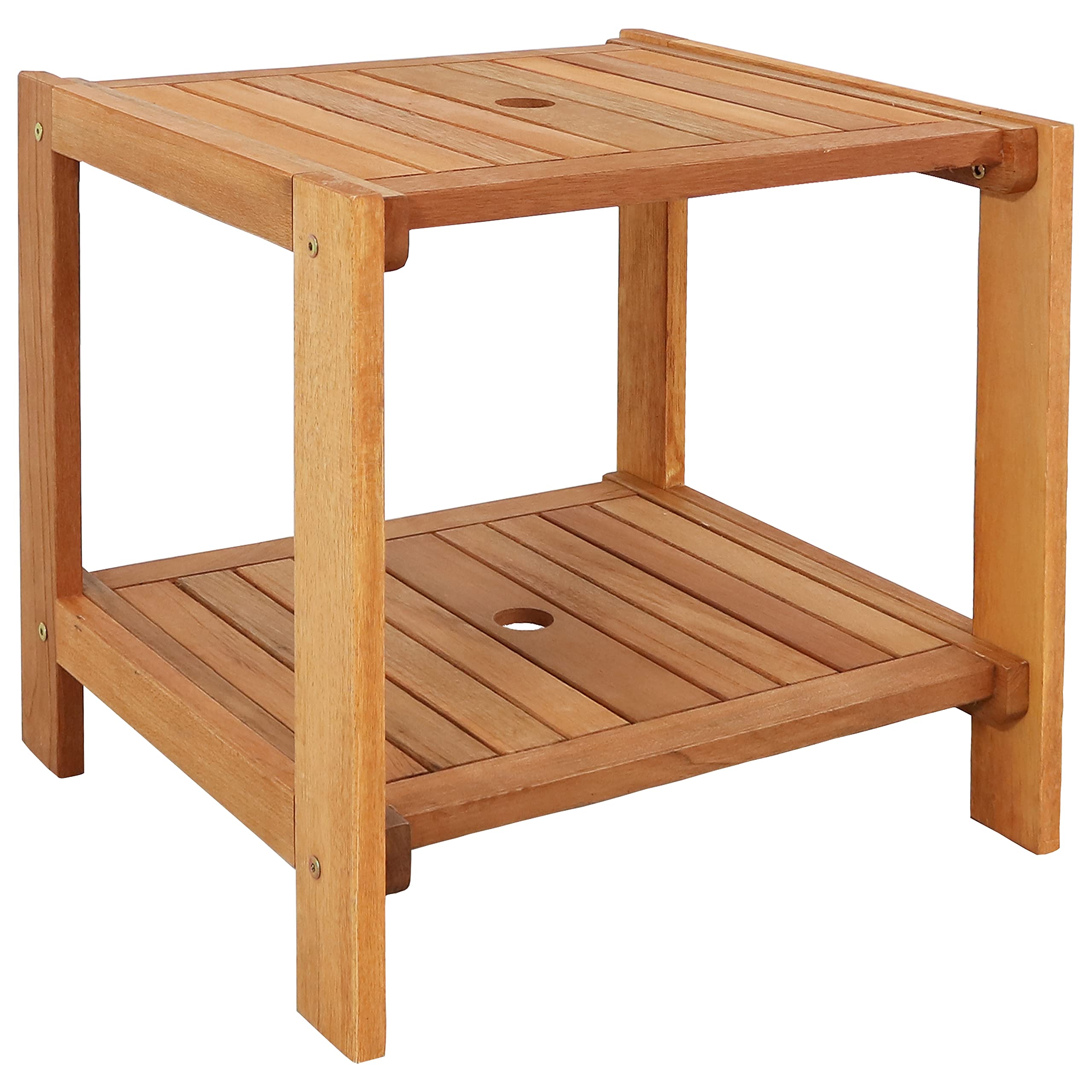 Sunnydaze Meranti Wood Outdoor Patio Side Table - 20 Inch Teak Oil Finish - Weather Resistant - Perfect for Poolside, Garden, Deck, and Patio Furniture