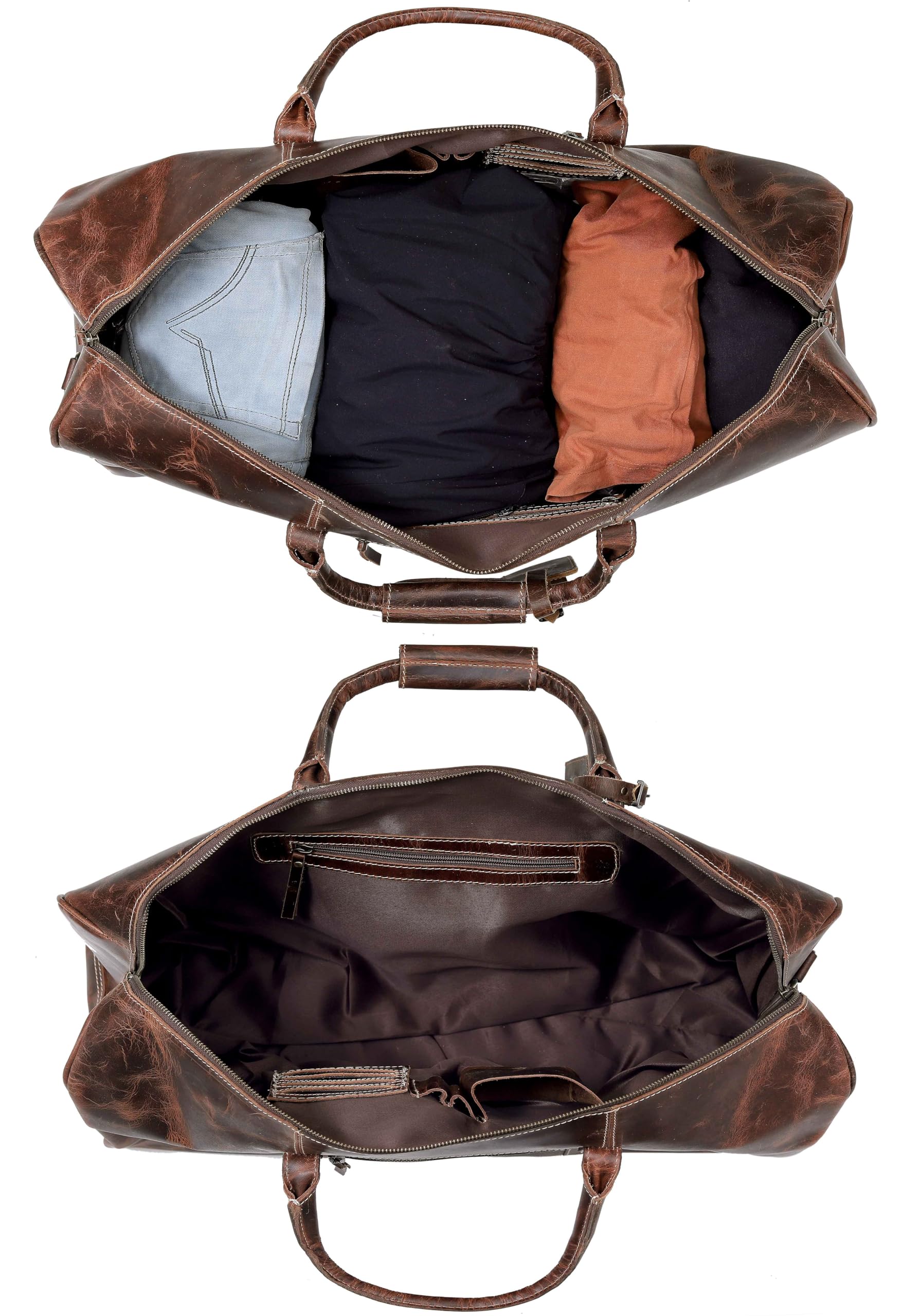 Premium 24 Inch Leather Duffle Bag for Men & Women - Handmade Large Carry On Luggage, Weekender Travel & Gym Sports Bag - Perfect for Airplane Travel, Overnight Trips & Workout Sessions