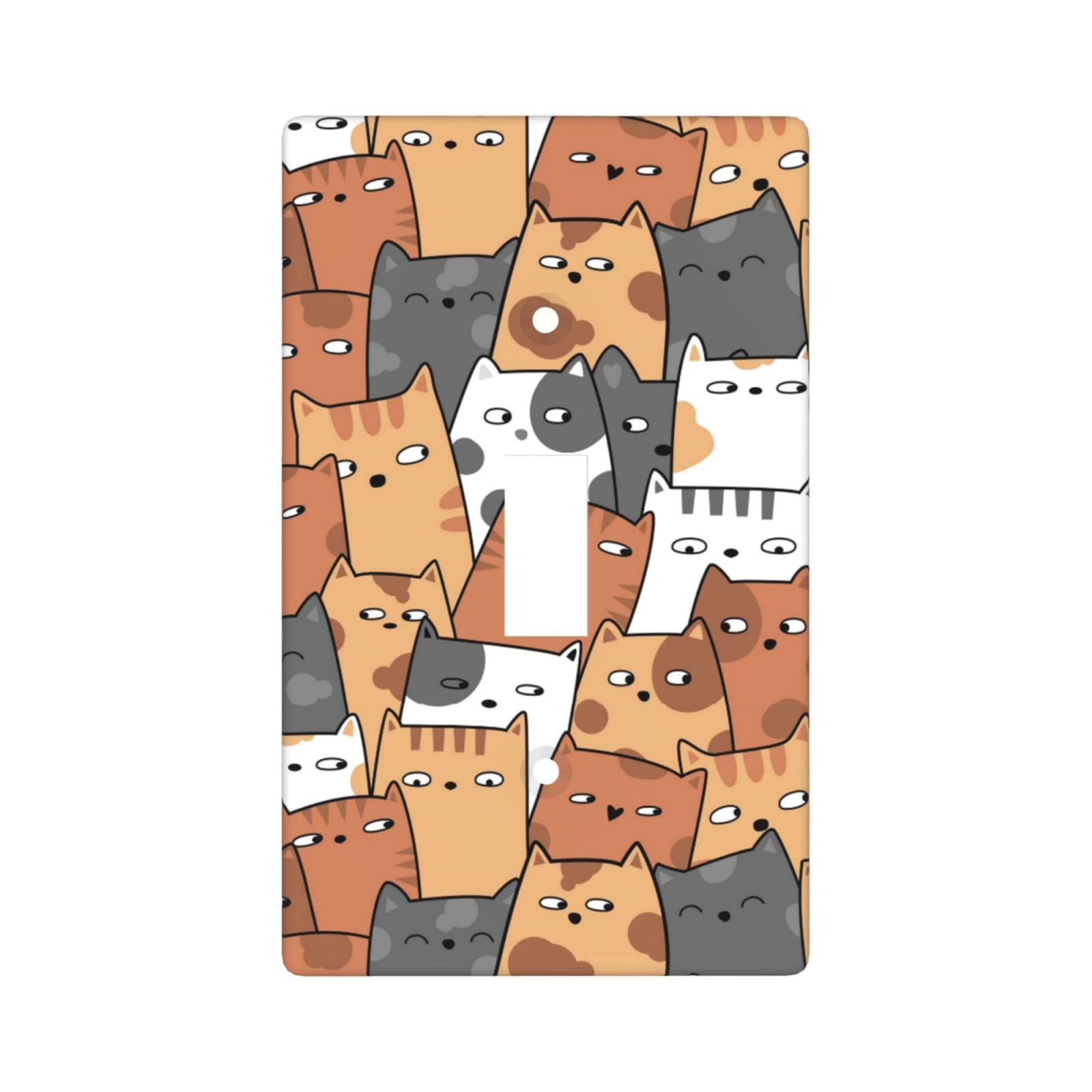 Cute Cat Light Switch Cover - Decorative Single Toggle Wall Plate for Home & Kitchen Decor - Perfect for Pet Lovers' Bedroom, Nursery, or Living Room Accessories (1 Gang)