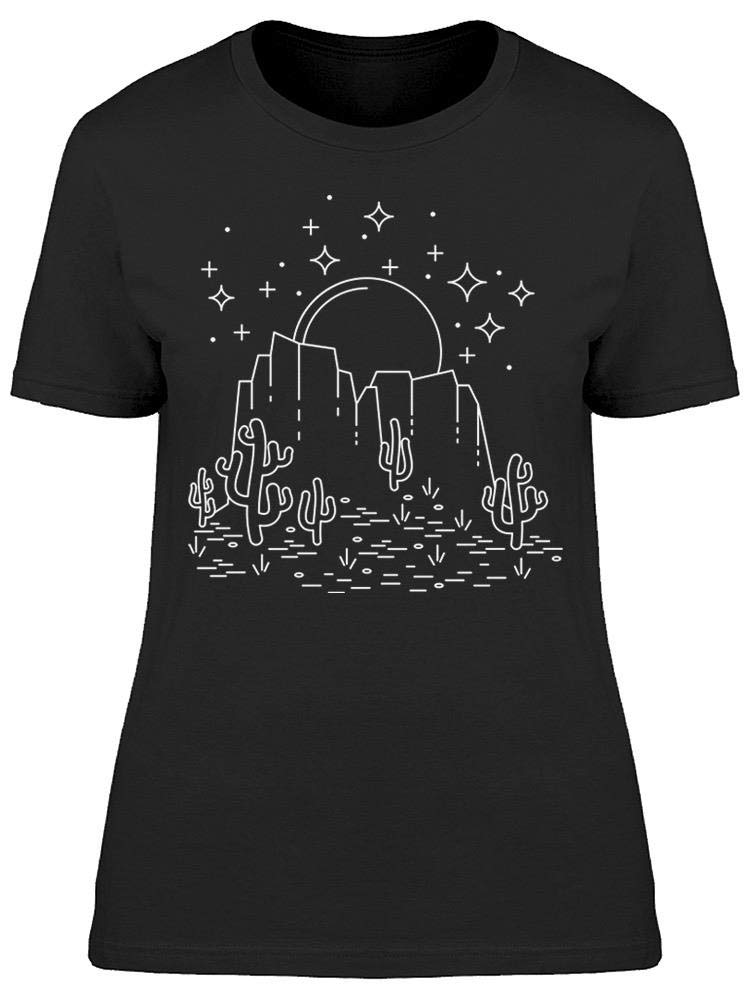Women's Night Desert Landscape Sketch T-Shirt - Casual Graphic Tee for Outdoors, Travel & Everyday Wear