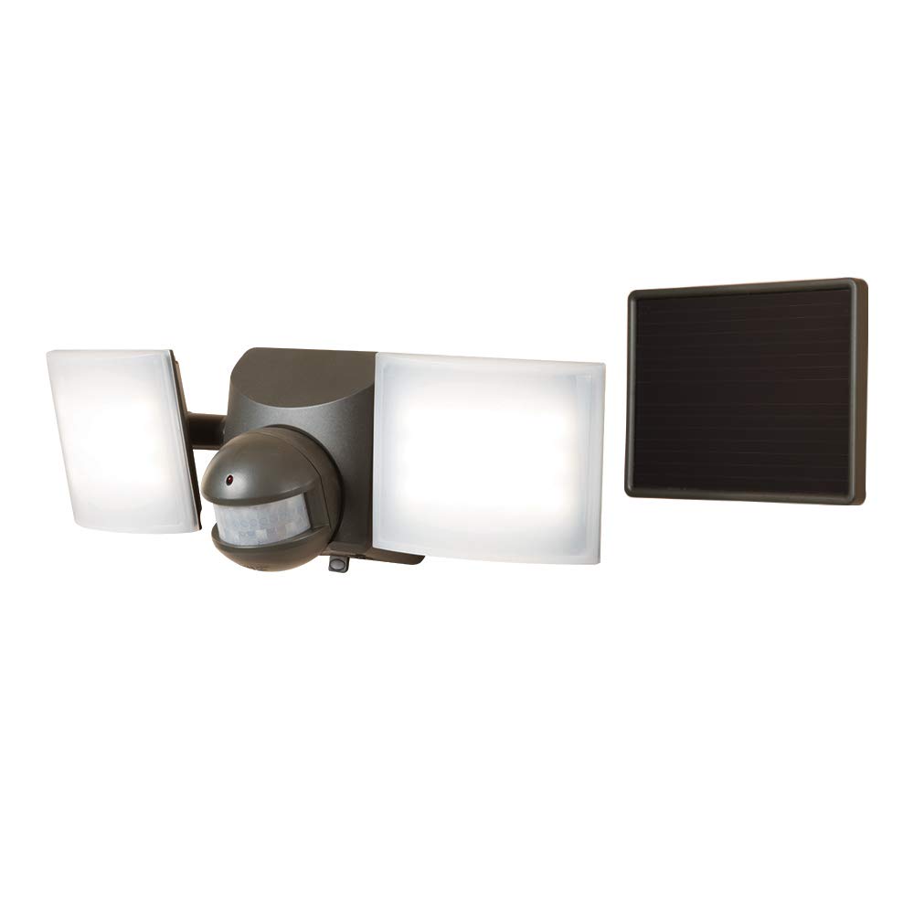 HALO Solar Outdoor LED Light with Motion Sensor - 180 Degree Coverage Twin Head Flood & Security Light in Bronze - Perfect for Driveway, Garden, and Patio Lighting