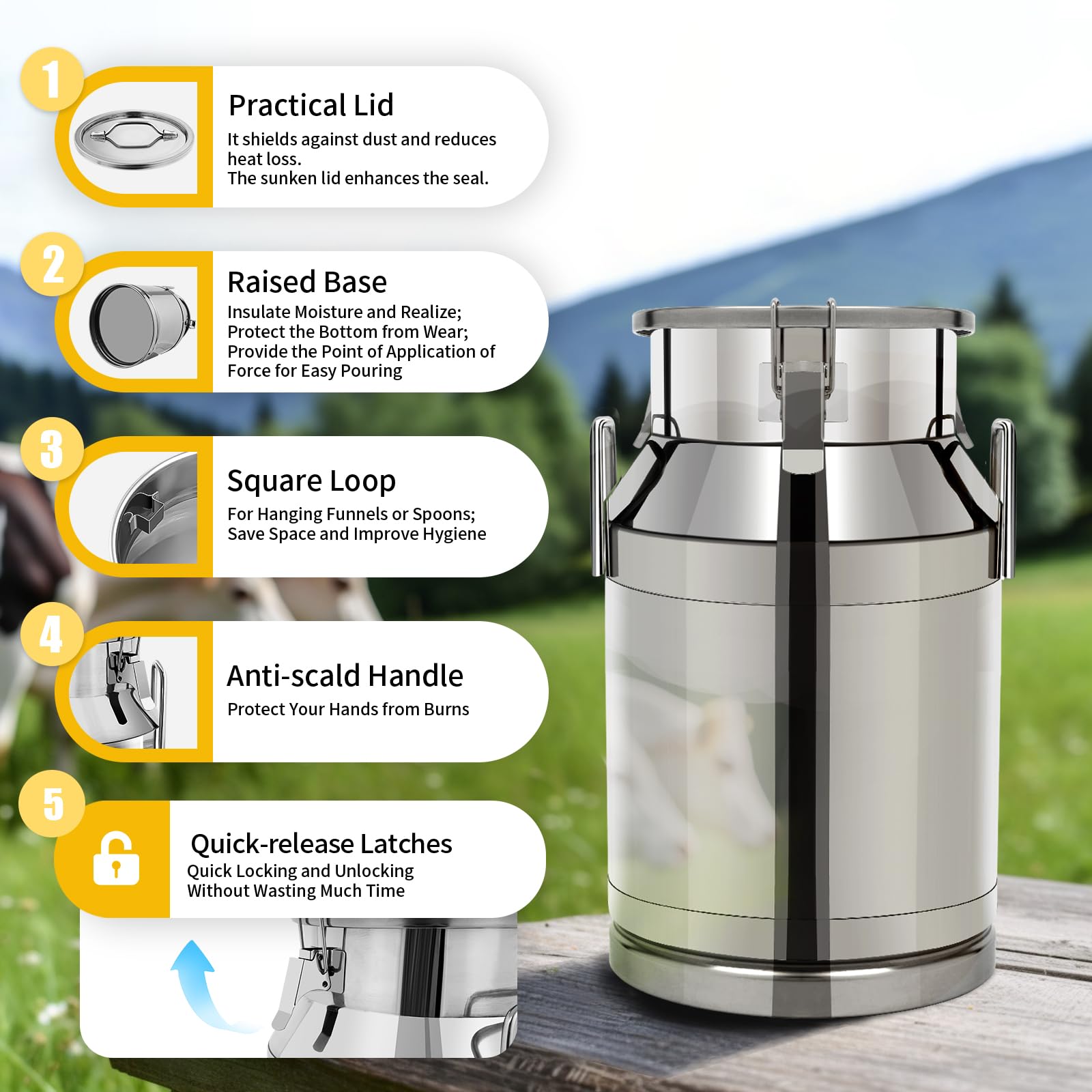 50L/13.3 Gallon Stainless Steel Milk Can with Airtight Lid - Food Grade Metal Milk Jug for Dairy, Juice, Grains & Bulk Storage | Perfect for Farm, Kitchen, Restaurant & Commercial Use