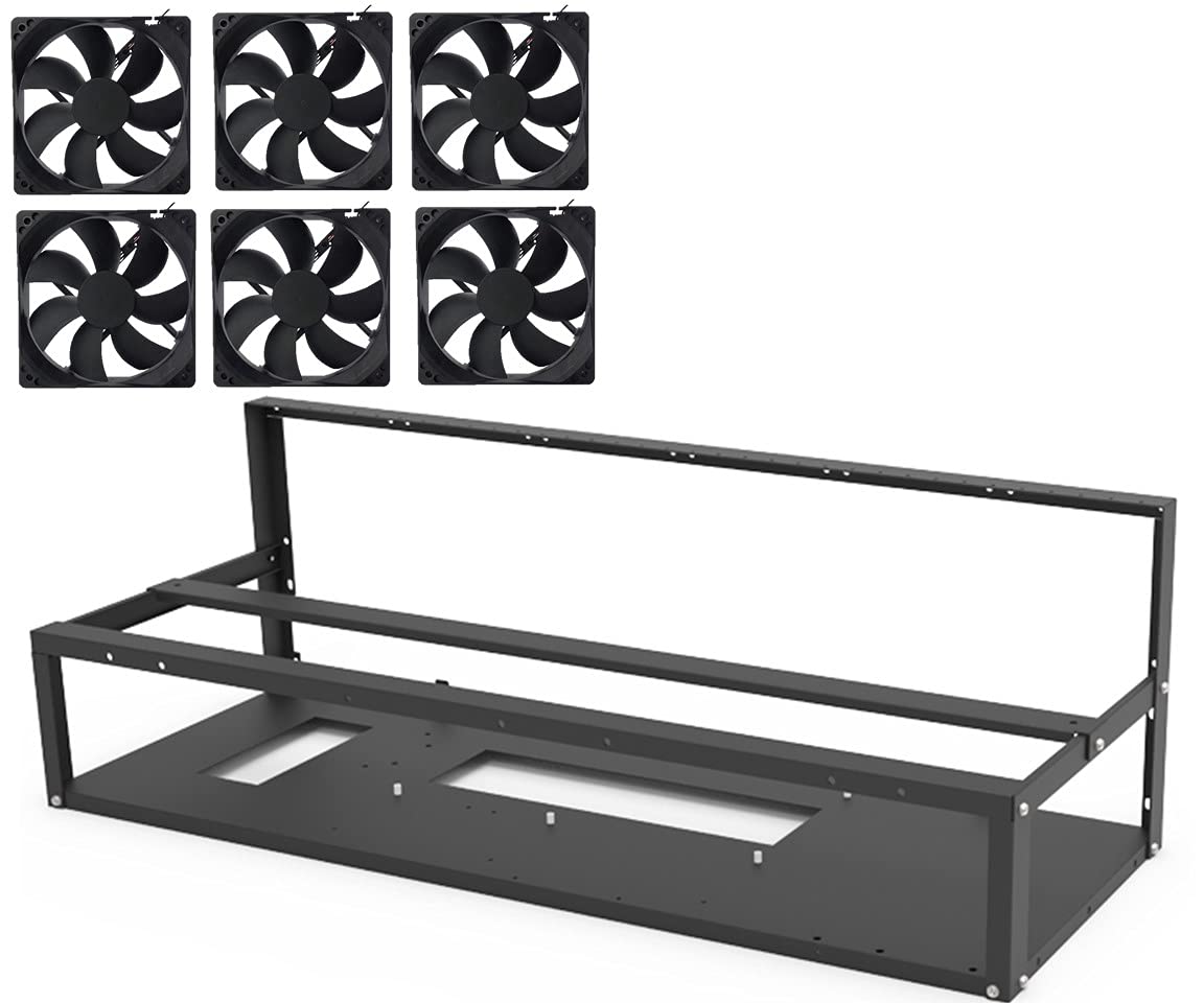 6GPU/8GPU/12GPU Steel Mining Rig Frame - Open Air Miner for Bitcoin, ETH, ETC & ZEC Cryptocurrency Mining - Dual Power Supply Support - Includes 6 Cooling Fans - Perfect for Home & Commercial Crypto Mining Operations