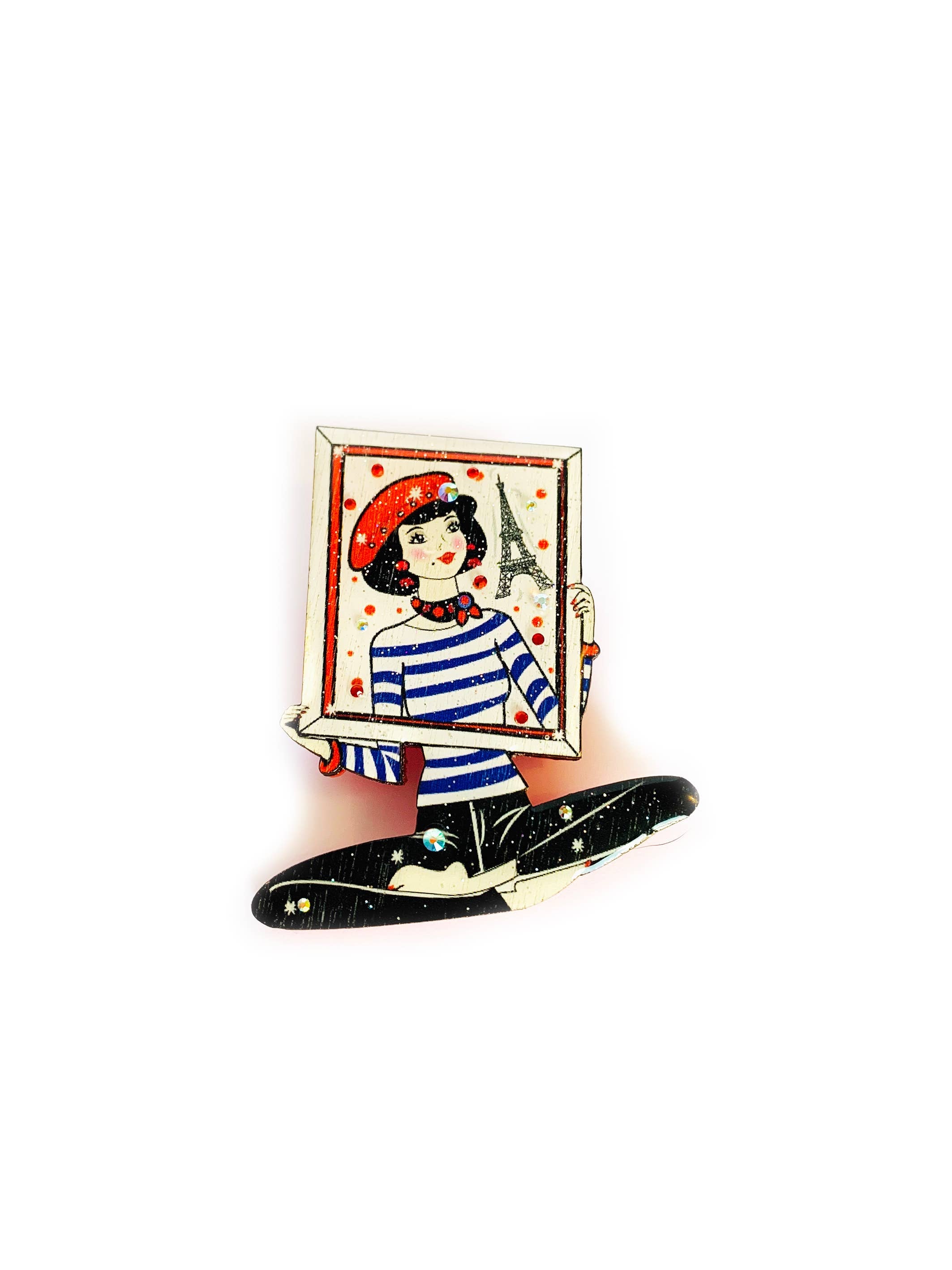 Vintage French Mime Girl Brooch Pin - Handmade Jewelry by Rosie Rose Parker - Perfect for Theater Costumes, Art Collectors & Unique Gift Ideas