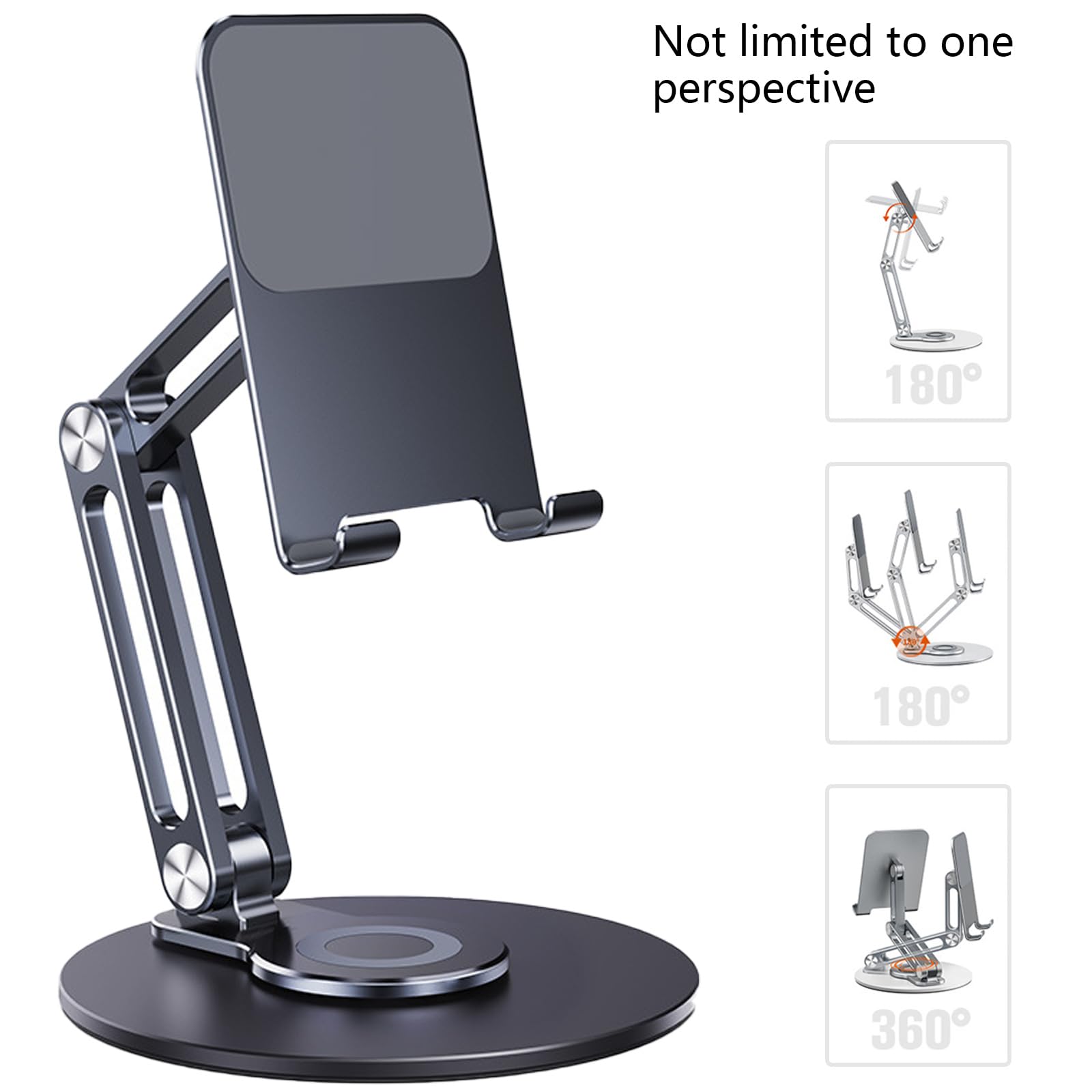 360° Rotating Aluminum Phone Stand - Adjustable Metal Holder for iPhone, Samsung, Tablets - Portable & Lightweight - Perfect for Desk, Office, Travel & Video Calls