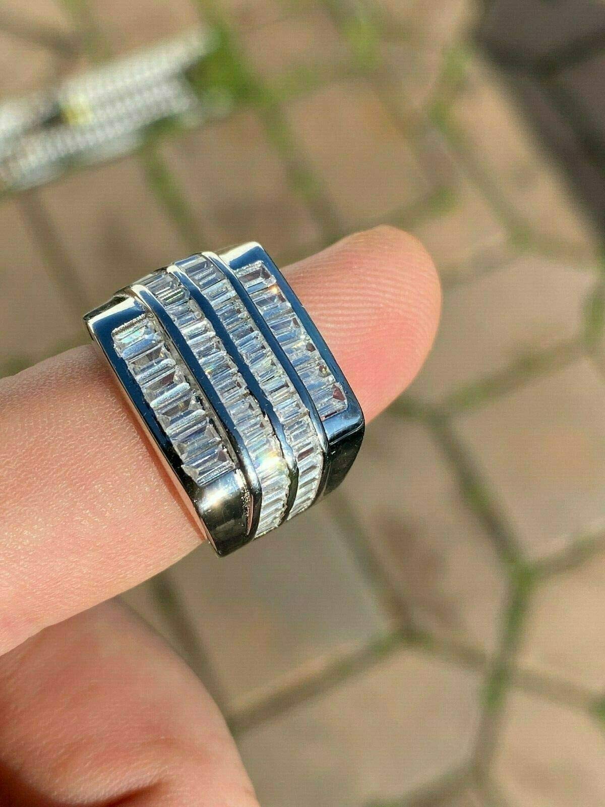925 Sterling Silver Iced Baguette Men's Ring - Sizes 7-13 - Heavy Pinky or Statement Ring with Man-Made Diamonds | Perfect for Gifts, Weddings, and Everyday Luxury Fashion