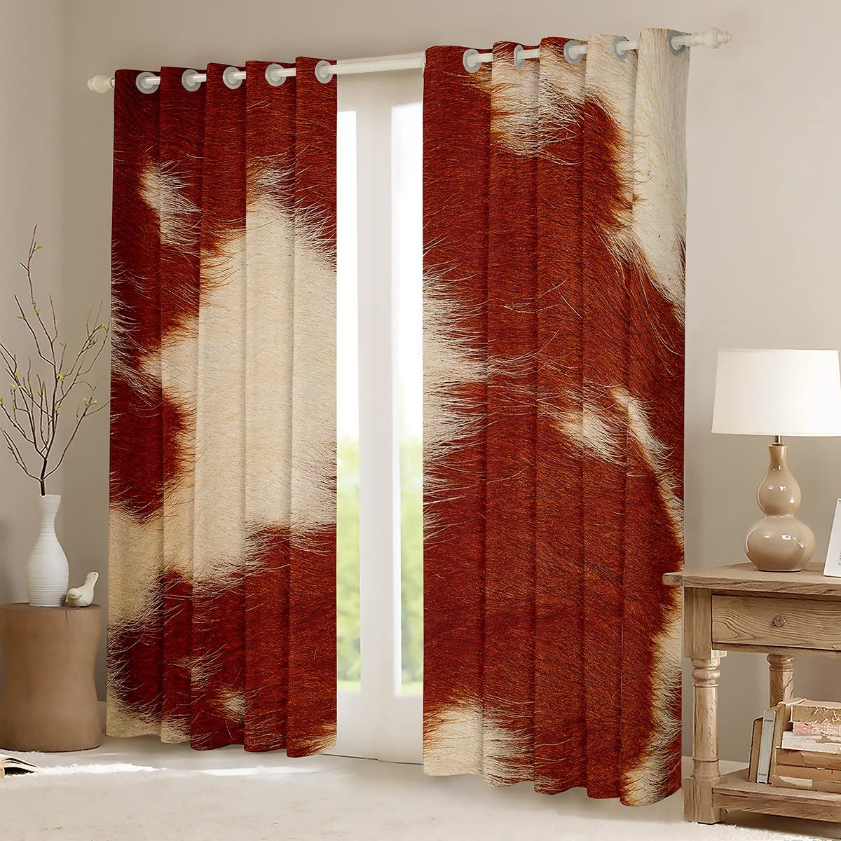 Brown Cowhide Print Window Curtains 38