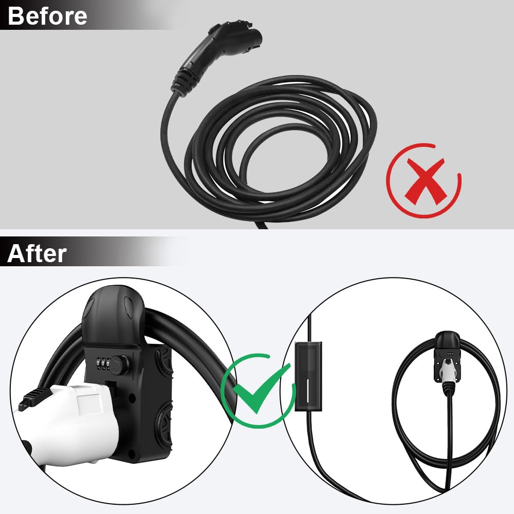 Premium EV Charger Holder for SAE J1772 - Portable Electric Car Charging Cable Organizer with Wall Mount - Perfect for Home & Garage Charging Stations