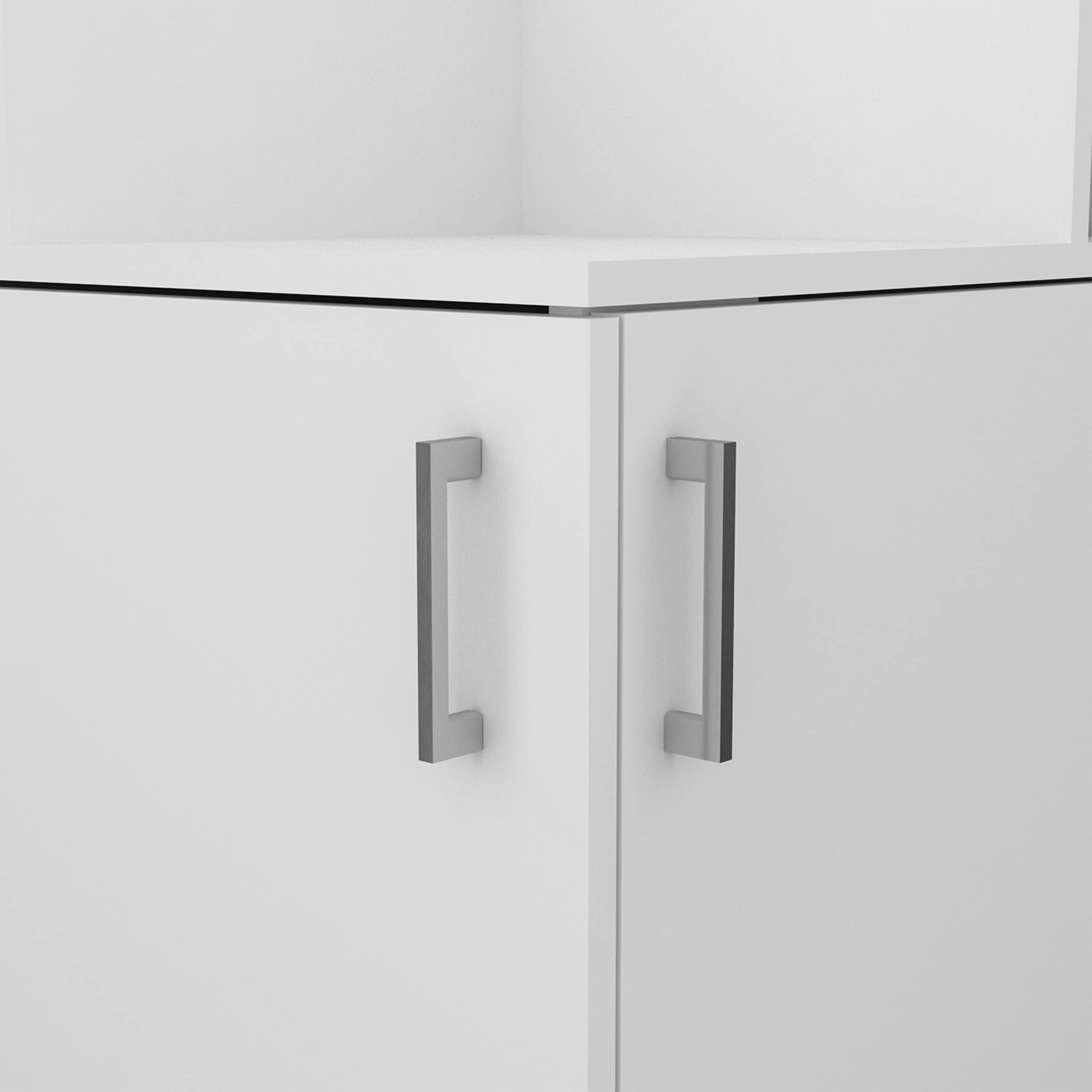 White Seattle Corner Bar Cabinet with 3 Open Shelves, Glass Rack & 8 Bottle Storage - Modern Home Bar Furniture for Living Room, Dining Room or Man Cave