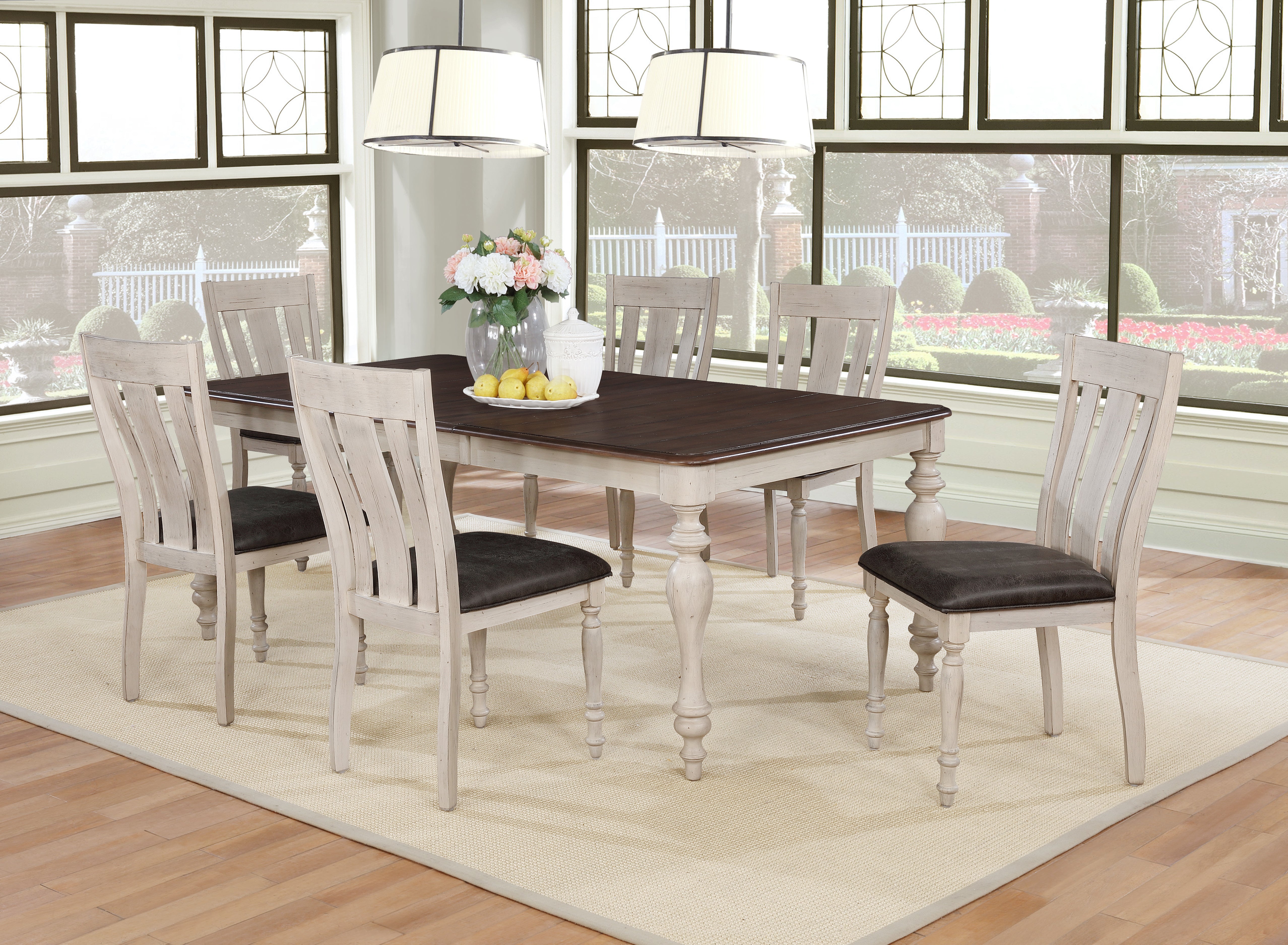 Roundhill Furniture Arch Turned Leg Dining Chairs Set of 2 - Weathered Oak Finish - Perfect for Kitchen, Dining Room & Breakfast Nook - Sturdy Wooden Chairs with Elegant Design