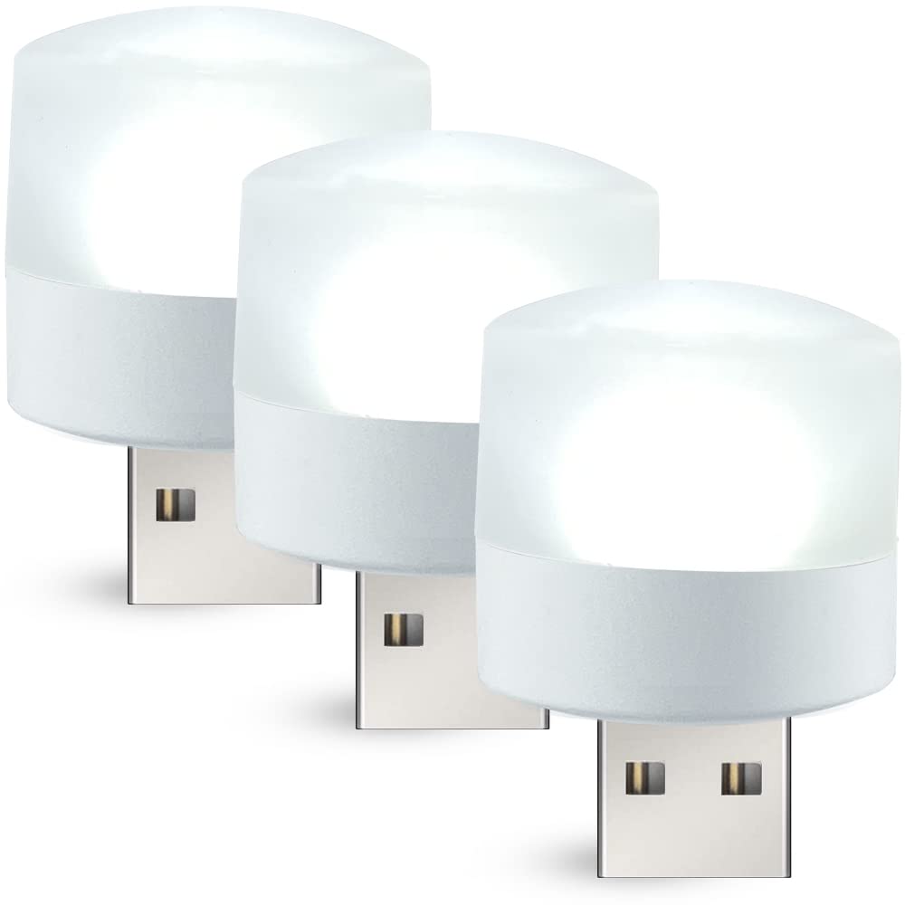 BukNikis Cool White USB Lamps - Mini USB LED Lights for Home, Office, Camping & Car Interior - 5V DC, 1W Energy Efficient - 3-Pack Multipurpose Lighting for Night Reading, Decor & Emergency Use