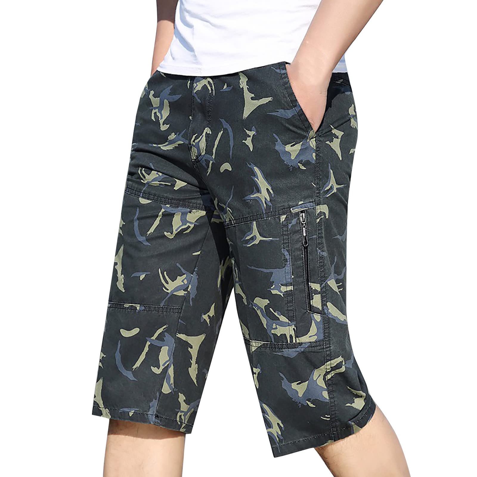 **Men's Cargo Shorts with Elastic Waist - Relaxed Fit, Multi-Pockets for Fishing, Work & Casual Wear - Comfortable Outdoor & Everyday Shorts**
