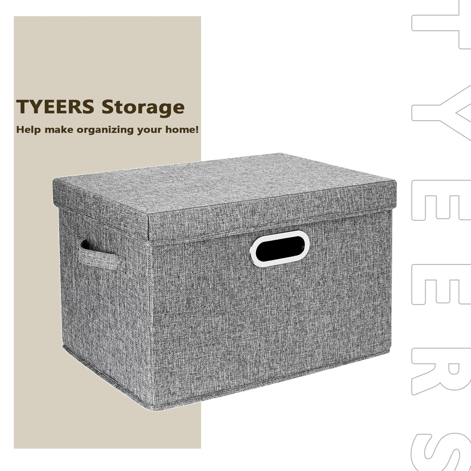TYEERS Large Collapsible Storage Bins with Lids - 3 Pack Gray Foldable Organizer Boxes for Closet, Clothes, Home & Office Organization - Perfect for Seasonal Storage, Toy Organization & Small Space Saving