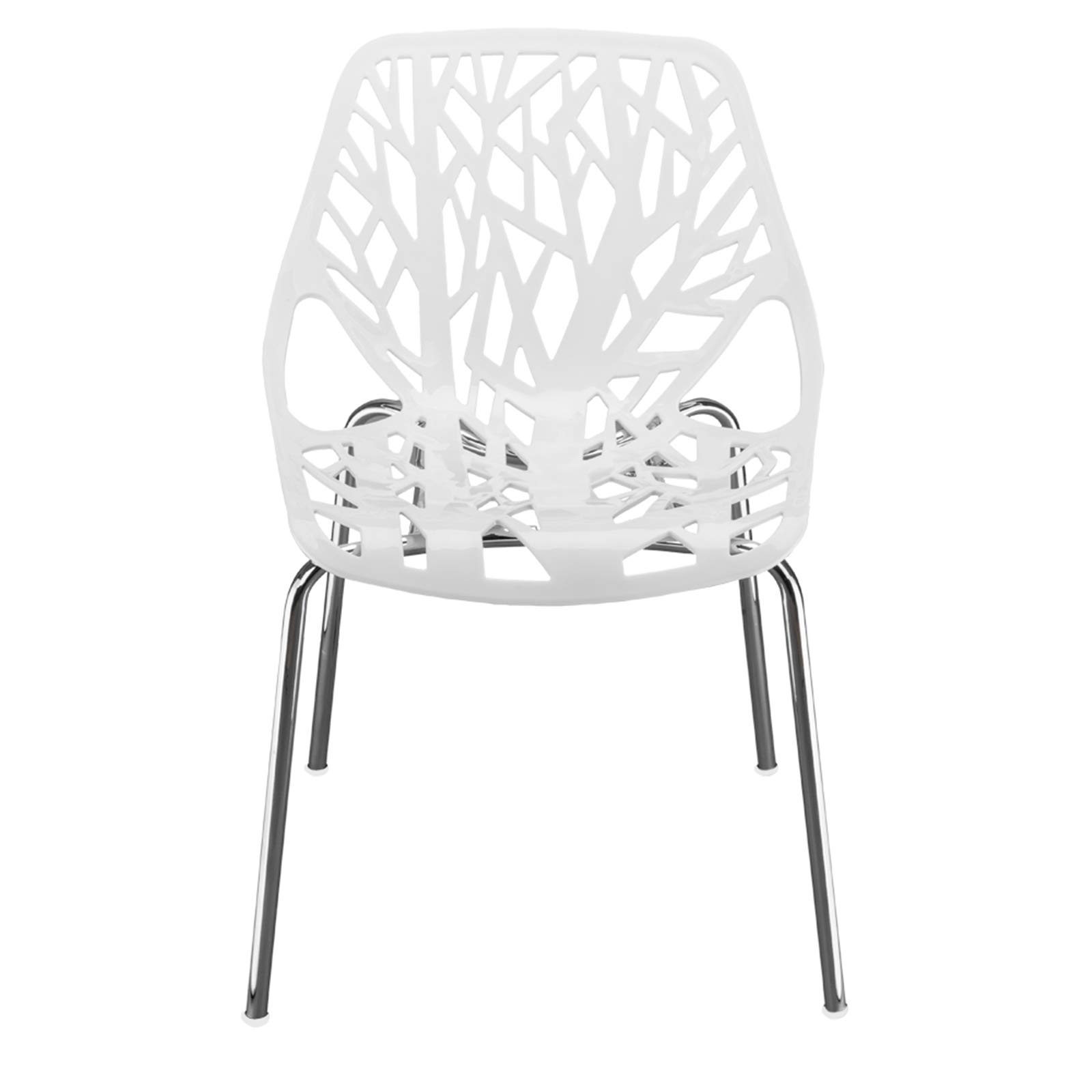 4-Piece Modern Stackable Dining Chairs Set with Non-Slip Foot Pads - Geometric Design Bird's Nest Side Chairs for Kitchen, Living Room & Hallway - Perfect for Small Spaces & Contemporary Home Decor (White)