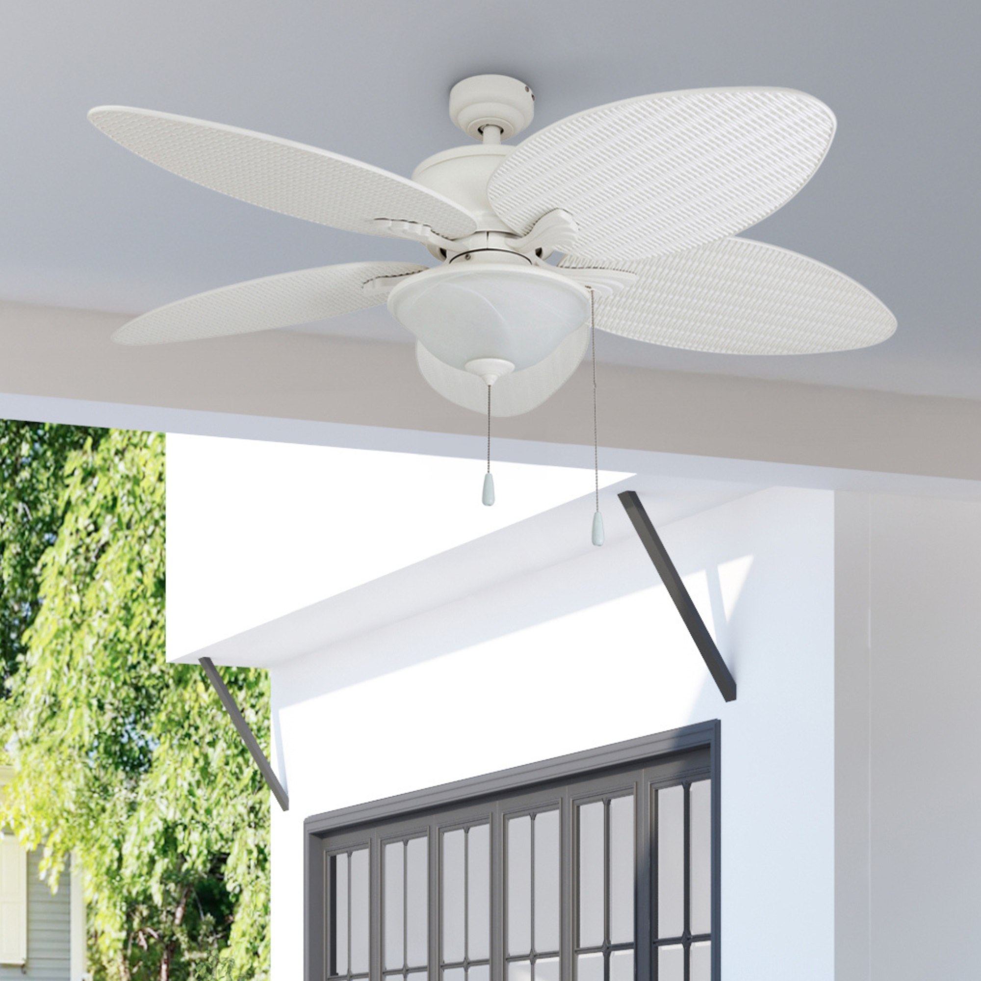 52 Inch Solana White Ceiling Fan with Pull Chain - Indoor/Outdoor Use for Living Room, Bedroom, Patio & Covered Porch