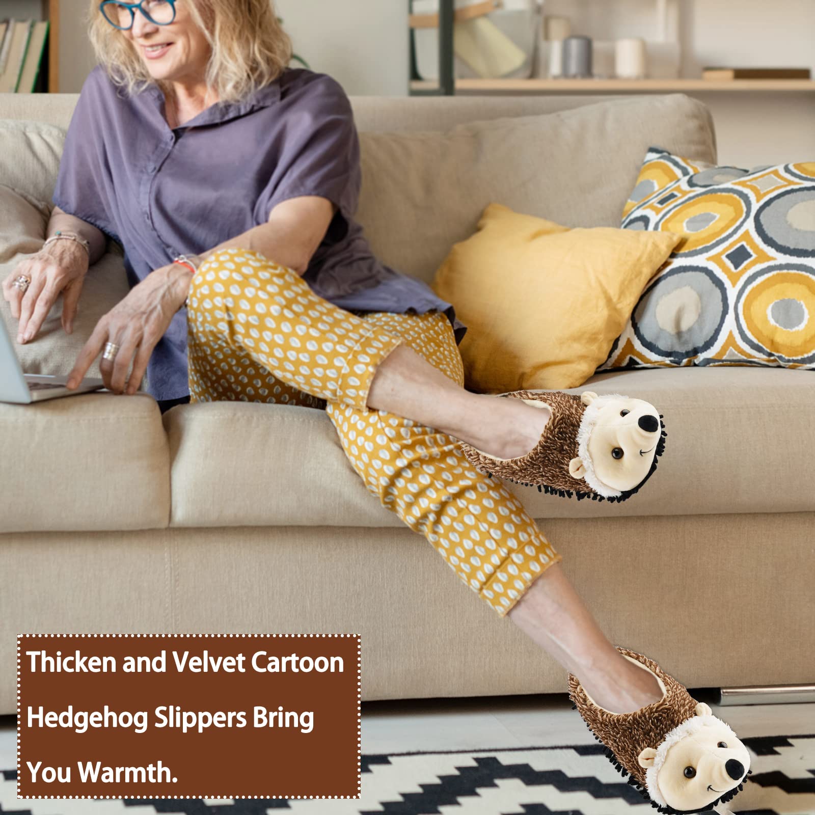 Liitrton Cartoon Hedgehog Microfiber Slippers - Washable Mop Slippers for Cleaning Floors | Dust & Hair Removal | Women's 7.5-8.5/Men's 6-7 | Perfect for Office, Home & Pet Owners