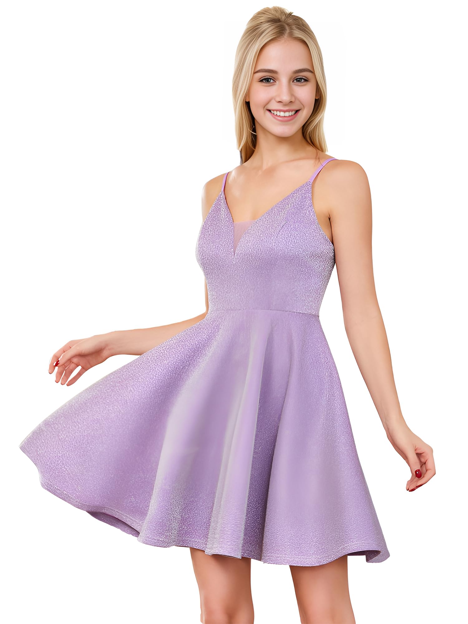 Ever-Pretty Women's Glitter V-Neck Spaghetti Strap Mini Dress for Wedding Guest, Summer Party, and Special Occasions - Style 03124