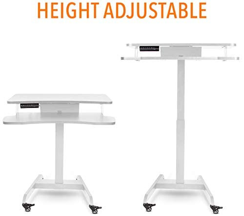 Stand Steady Cruizer Premier Electric Mobile Podium Desk with Keyboard Tray - Adjustable Height Sit Stand Desk with Wheels & Programmable Control Pad - Portable Lectern for Office, Classroom, Conference & Home Use (White)