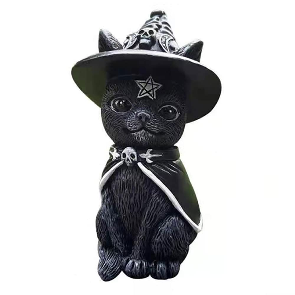 NONIKIN Black Cat Statue - Halloween Witch Cat Sculpture, Resin Magic Cat Figurine for Indoor & Outdoor Home Decor - Perfect for Halloween Party, Spooky Themed Events, and Gothic Home Decoration