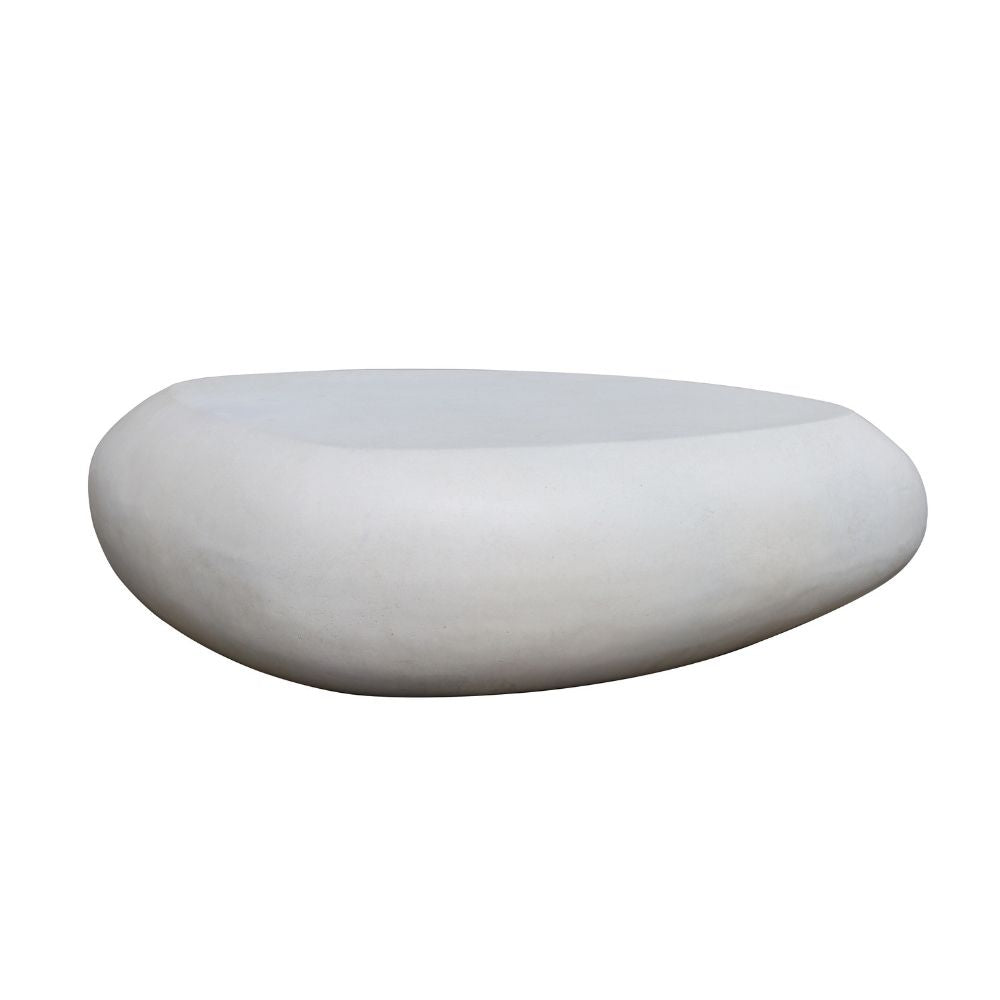 ROCCO White Concrete Pebble Coffee Table 106cm - Indoor & Outdoor Modern Side Table for Living Room, Patio, Garden Decor