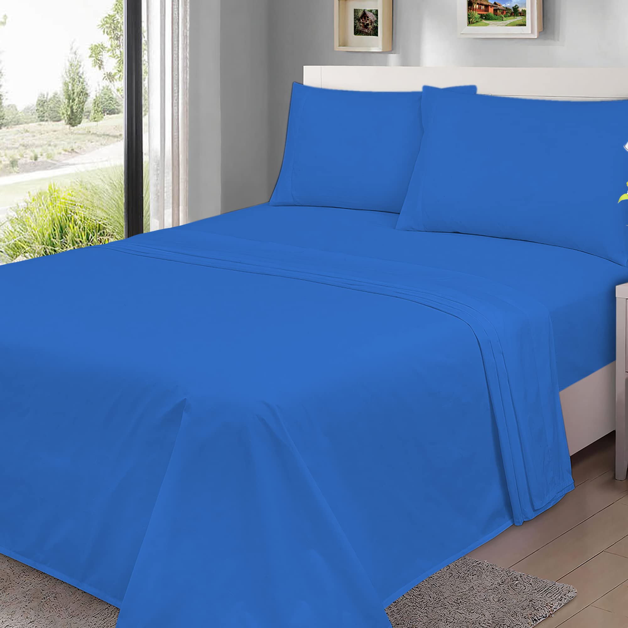 Premium 1000 TC California King Bed Sheets Set (Royal Blue - 4Pc) | 100% Cotton Sateen Bedding | Ultra Soft Deep Pocket Sheets with 15