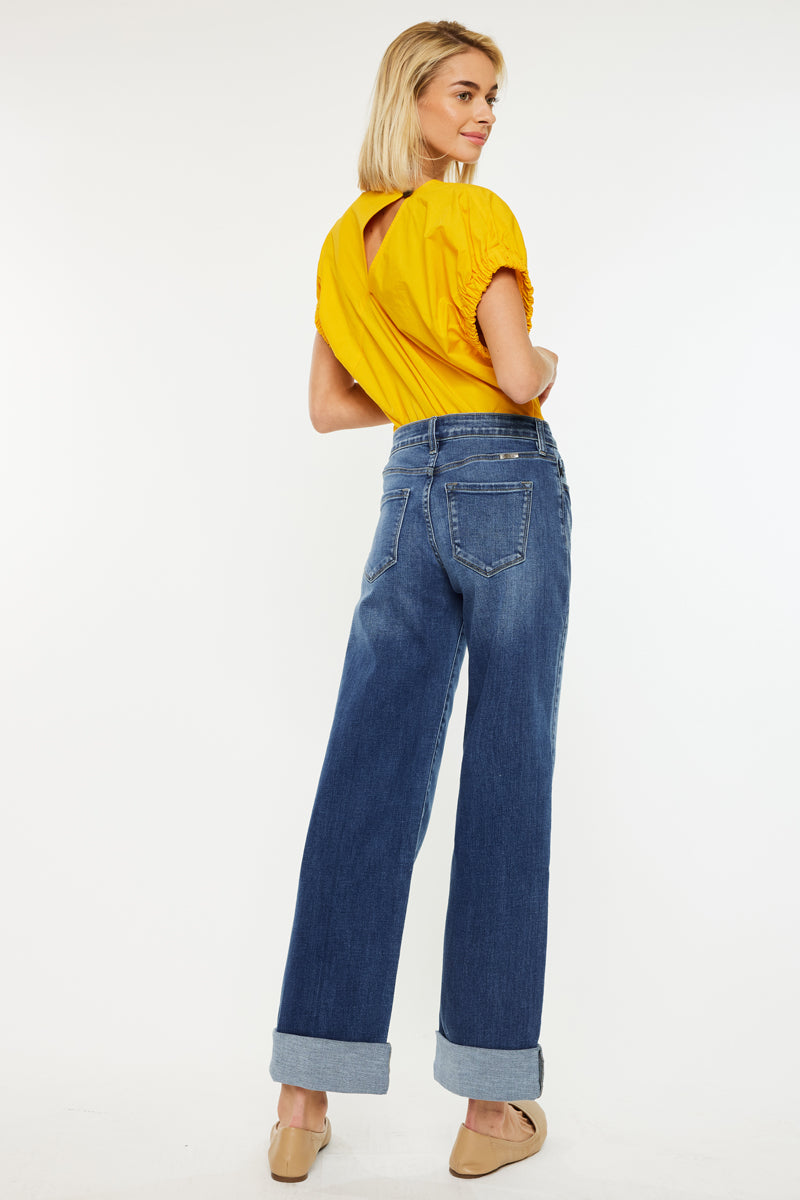 Ivanna Essentials High Rise Wide Leg Jeans for Women - Stretchy Comfort Denim Pants with Flared Fit - Perfect for Casual Outfits, Workwear & Street Style Fashion