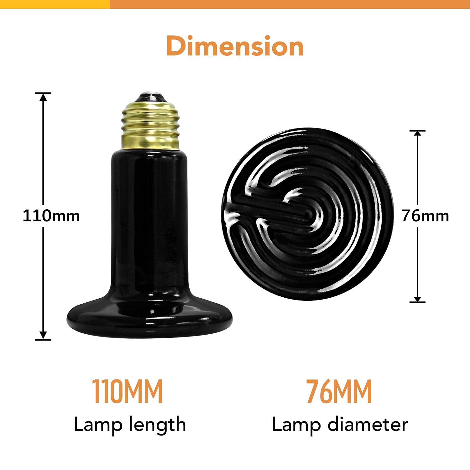 Simple Deluxe Reptile Heat Lamp Bulb - Ceramic Heat Emitter 40W/60W/100W/150W/250W - No Light Brooder Coop Heater for Amphibian Pets, Chicken Incubation & Reptile Tanks - Ideal for Terrariums, Vivariums & Poultry Farms