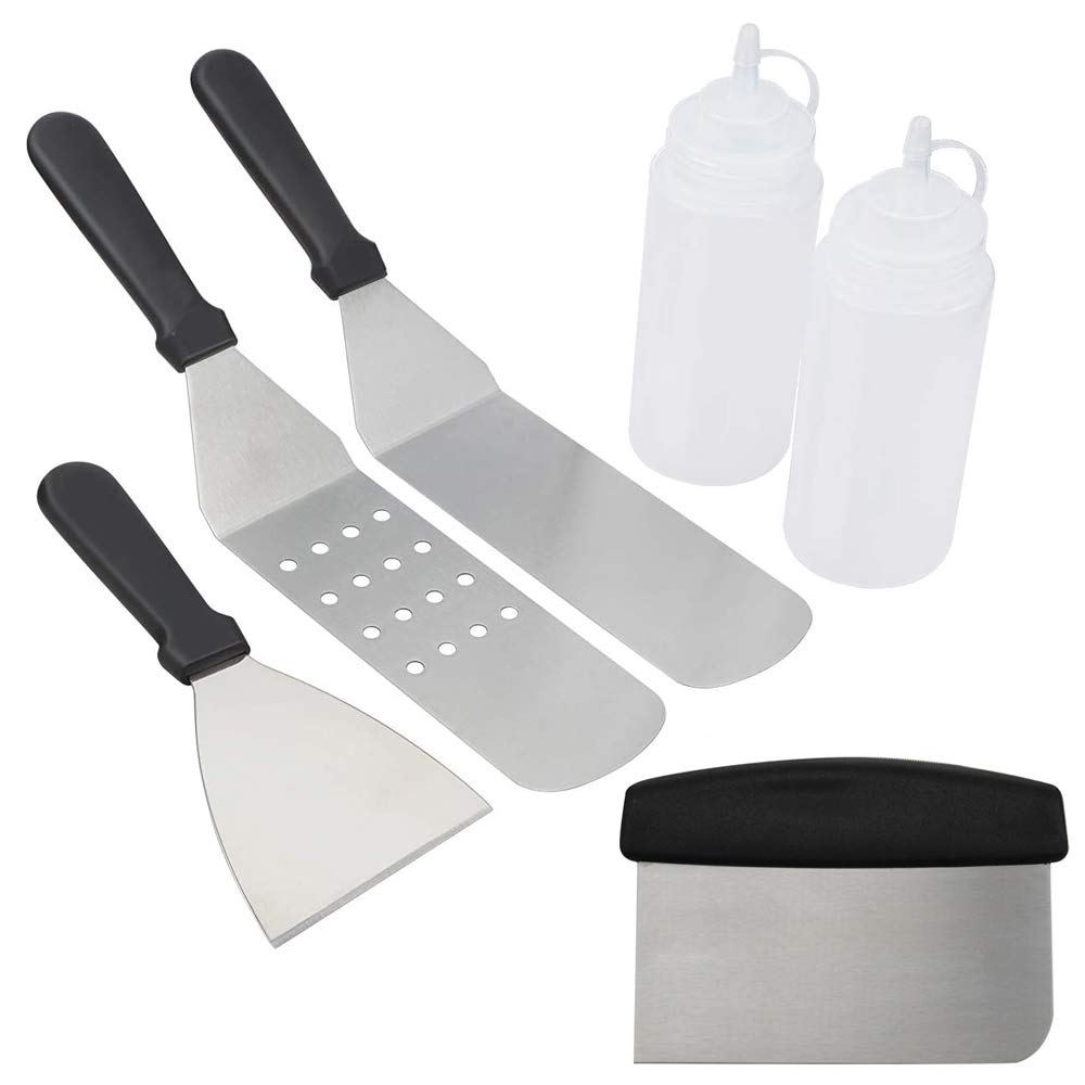 Professional Stainless Steel BBQ Grill Tool Set - 6-Piece Spatula, Tongs & Accessories for BBQ, Griddle, Teppanyaki & Outdoor Cooking | Perfect for Backyard Grilling, Camping & Party Gatherings