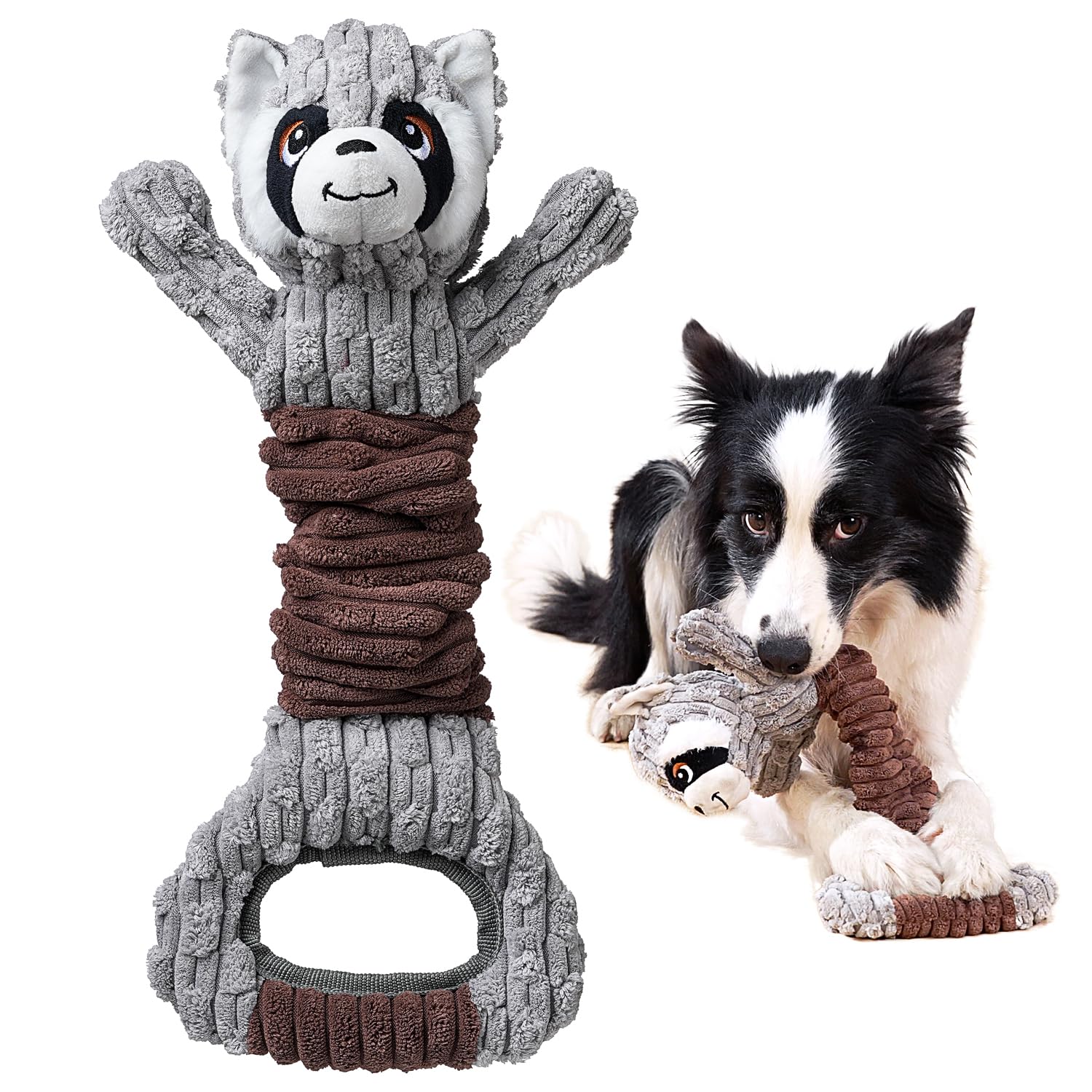 Durable Tug of War Dog Toy for Large Breeds - Tough Stuffed Squeaky Toy with Crinkle Paper for Small, Medium & Big Dogs (Raccoon Design) - Perfect for Playtime, Training & Bonding with Your Pet