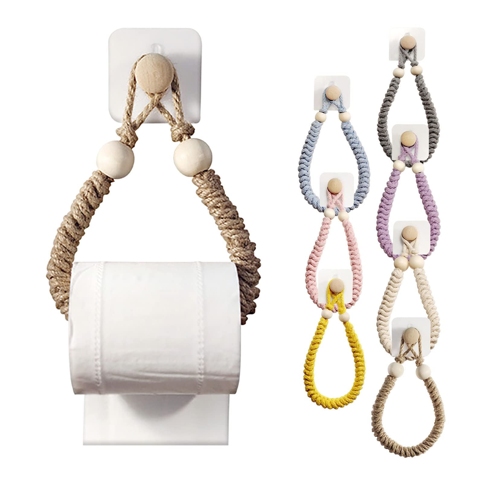 Wooden Bead Roll Toilet Paper Holder - Wall Mounted No Drill Paper Towel Dispenser for Bathroom, Kitchen, RV & Van Life (P#Q324) - Perfect for Small Spaces and Modern Home Decor
