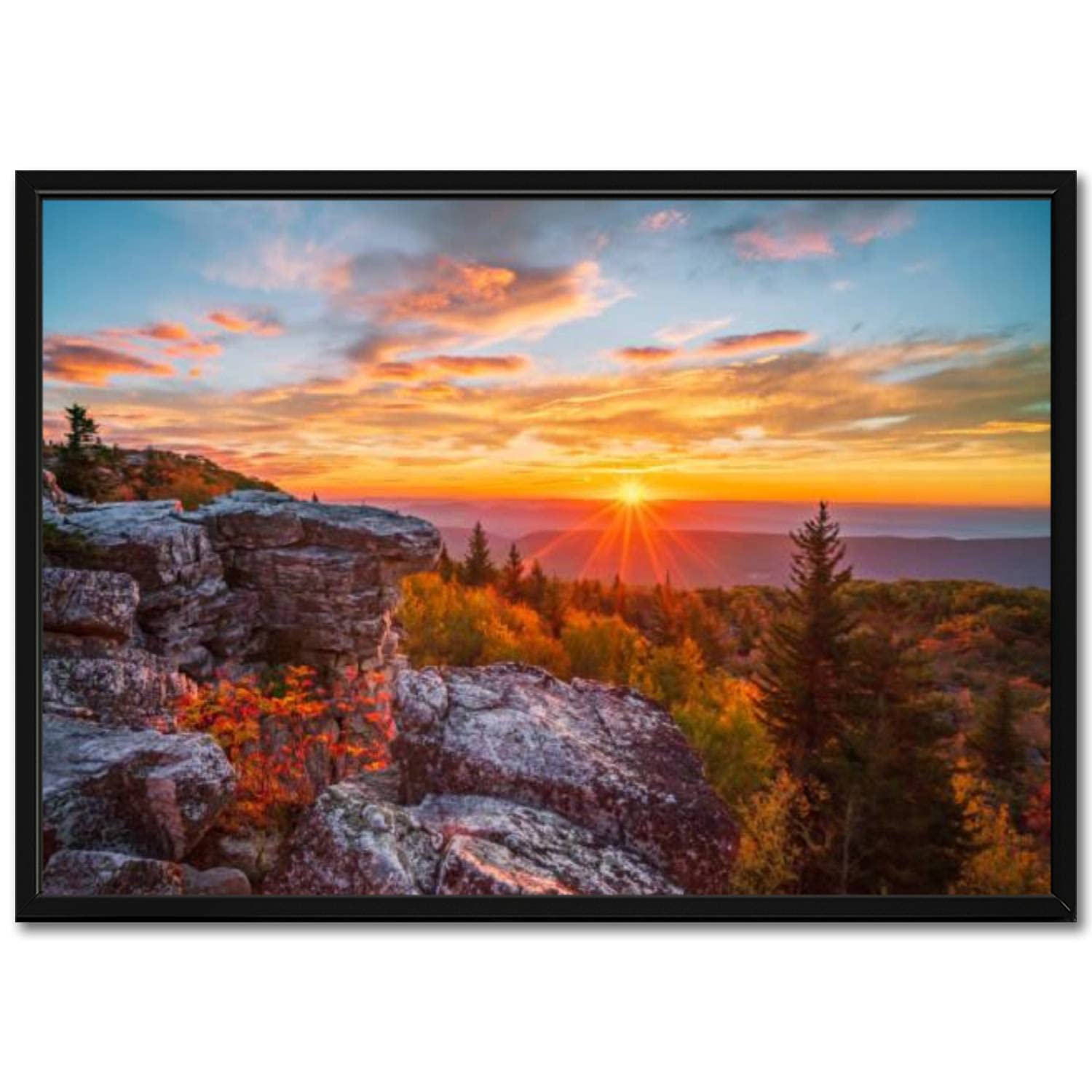 Morning Radiance Black Framed Canvas Wall Art - 23x34 Inch Stretched Painting, Ready to Hang Home Decor for Living Room & Bedroom | Modern Landscape Artwork for Wall Decor, Housewarming Gift