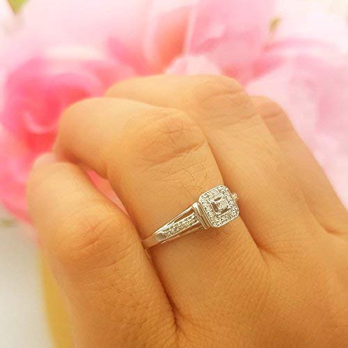Dazzlingrock 0.15ctw Sterling Silver Round Diamond Women's Square Engagement Ring - Size 5.5 - Perfect for Proposals, Anniversaries & Special Occasions