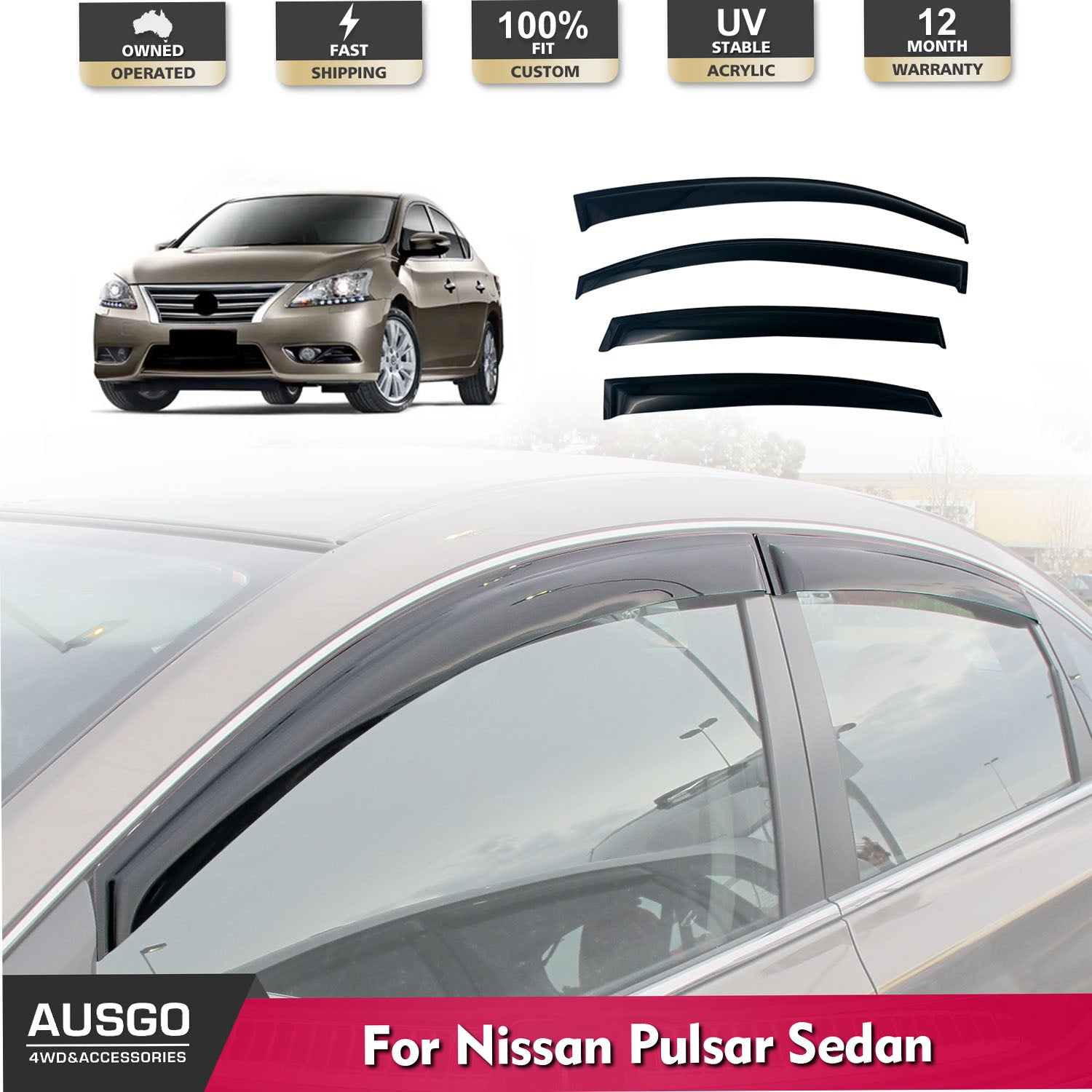Weather Shields for Nissan Pulsar B17 Sedan 2012-2016 | Rain Guards & Window Deflectors | Perfect for All-Weather Protection & Noise Reduction