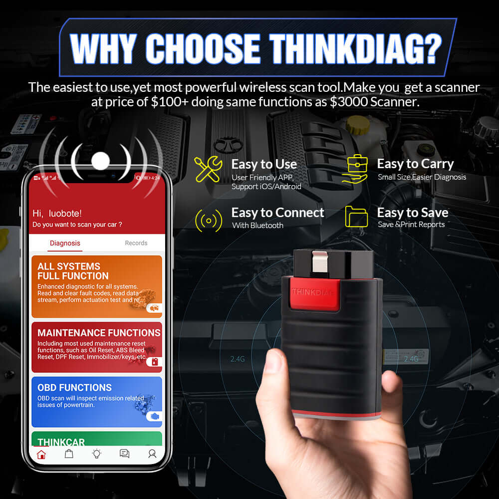 THINKCAR ThinkDiag Bluetooth OBD2 Scanner - Bidirectional Diagnostic Scan Tool for Car, Truck & SUV - Read & Clear Codes, Check Engine Light - Perfect for DIY Mechanics & Auto Repair Shops