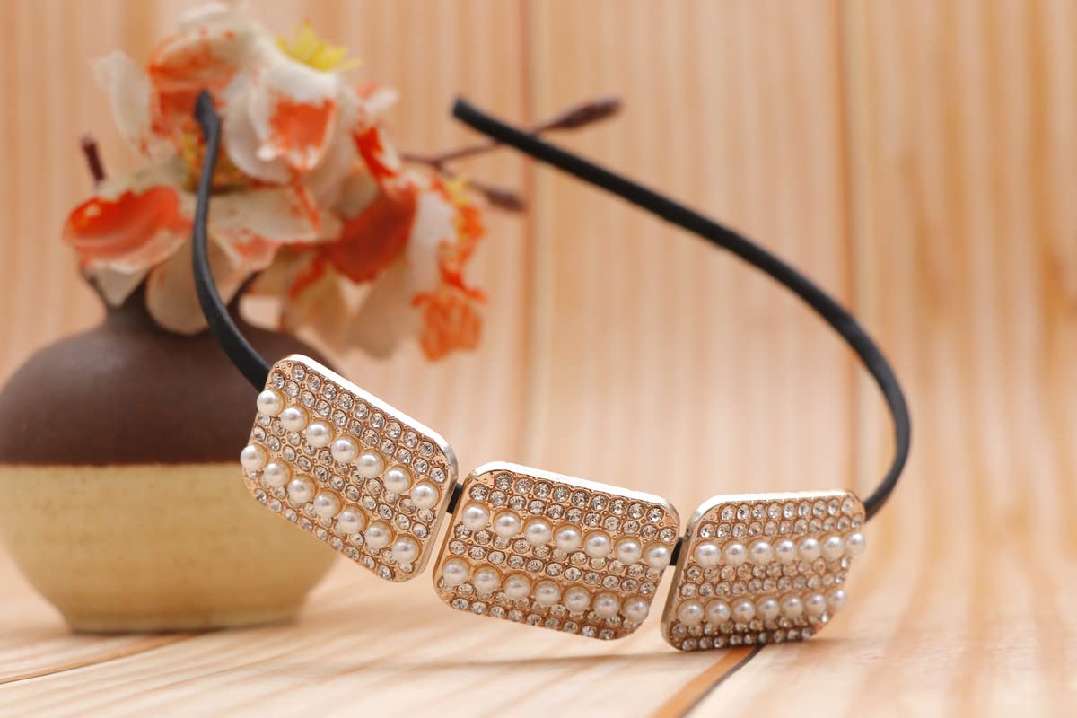 NAVMAV Sparkling Crystal Rhinestones & Pearl Beads Non-Slip Butterfly Headband - Elegant Wedding & Party Hair Accessories for Women & Girls (2-Pack) | Perfect for Bridal, Prom, and Special Occasions