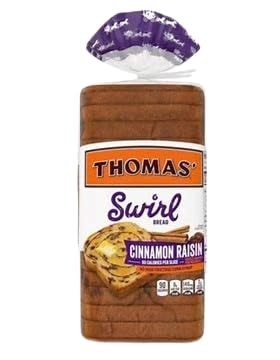 Thomas' Swirl Cinnamon Raisin Bread 16oz - 90 Calories per Slice | 2-Pack Whole Grain Breakfast Toast | Perfect for School Lunches & Morning Snacks