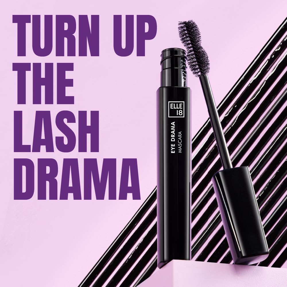 Elle18 Eyedrama Volumizing Mascara 11ml - Black Waterproof Lengthening Mascara for Dramatic Lashes | Perfect for Daytime Office Look & Night Out Makeup