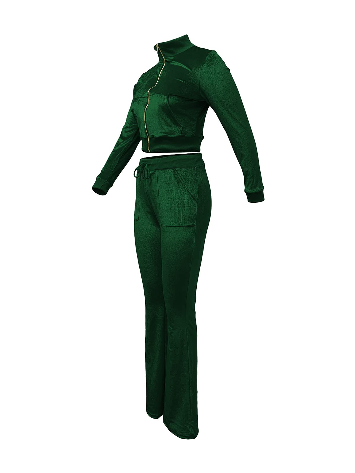 JURIS Women's 2-Piece Velour Tracksuit Set - Long Sleeve Zip Crop Top & Flare Pants | Soft Lounge Wear for Yoga, Gym, and Casual Outfits