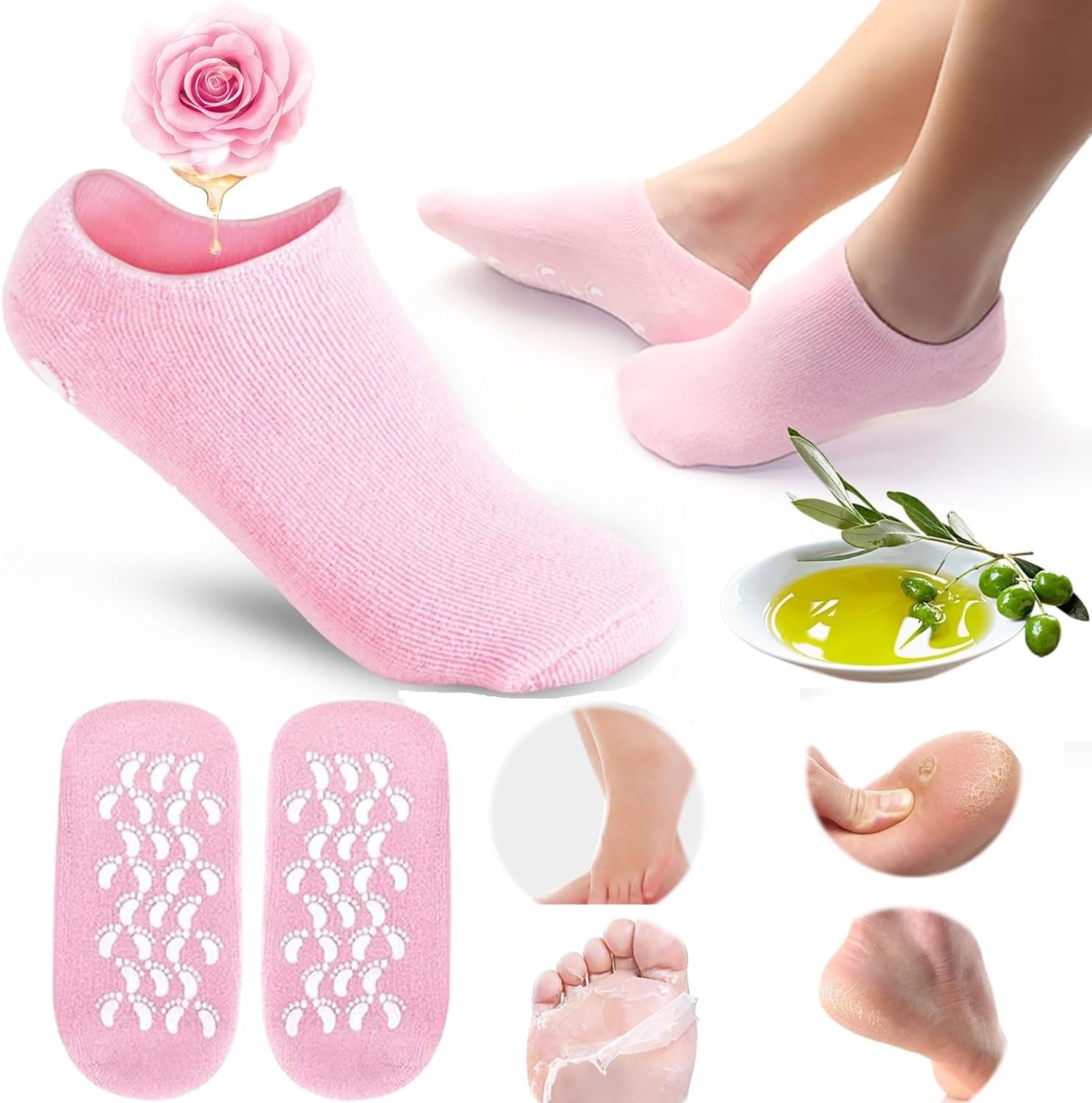 Finaxo Moisturizing Silicone Socks for Women - Soft Gel Aloe Spa Socks to Repair Dry Feet, Cracked Heels & Soften Rough Skin - Perfect for Pedicure, Night Care & Callus Treatment (1 Pair)