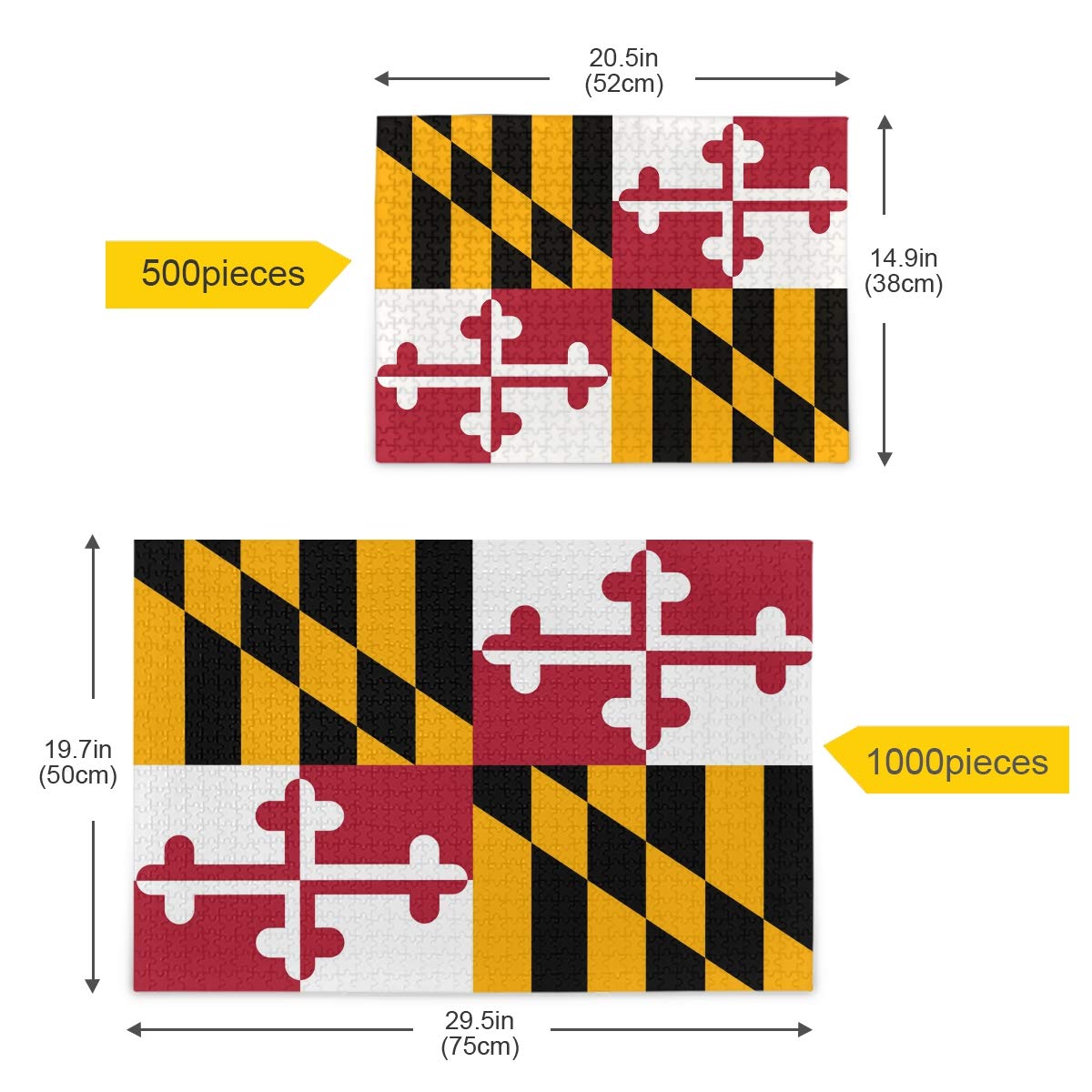 Maryland Flag USA State Jigsaw Puzzle - 500 Pieces for Adults & Kids, DIY Gift for Home Decor, Classroom Learning & Family Game Night
