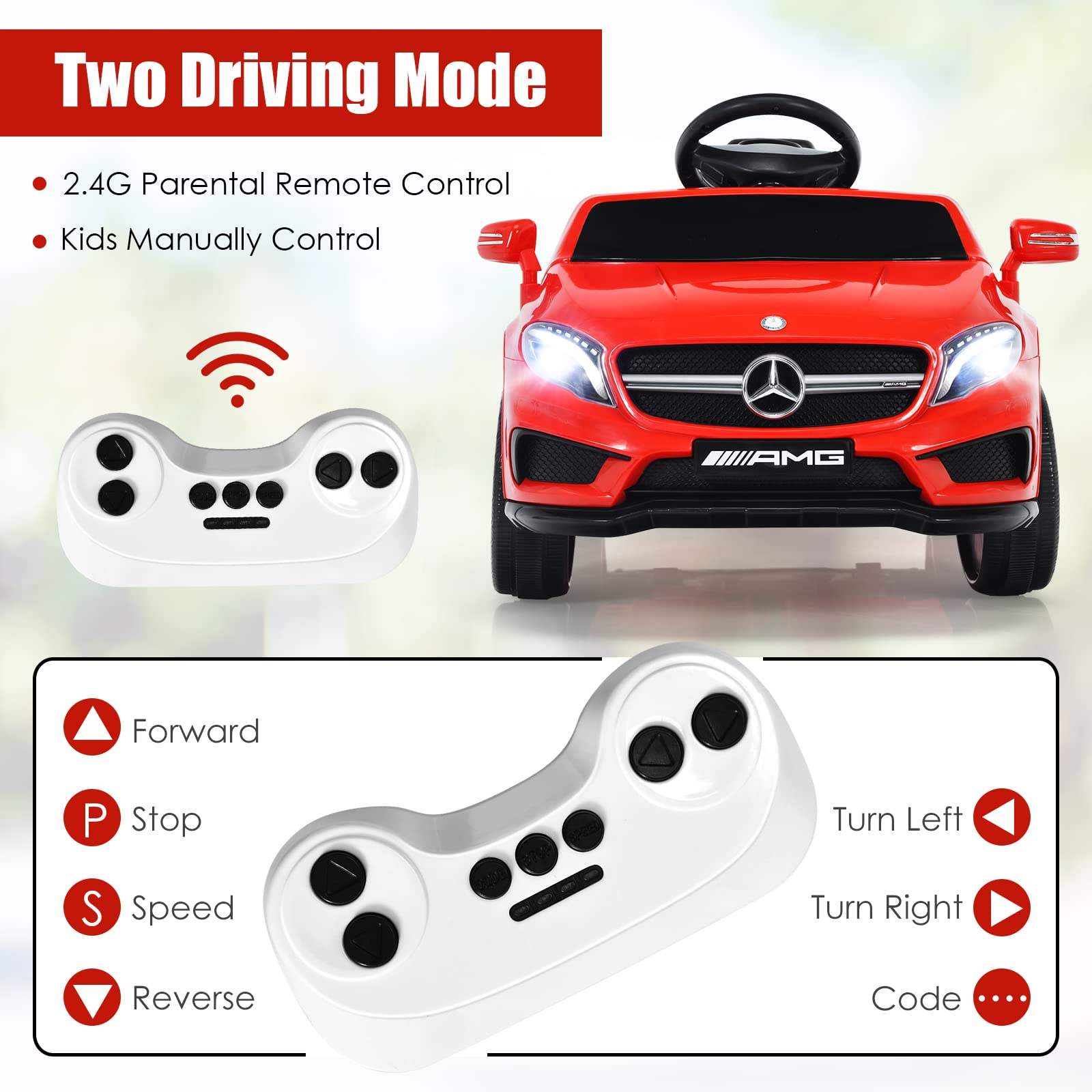 OLAKIDS 12V Licensed Mercedes Benz GLA45 Electric Ride On Car for Kids - Remote Control Battery Powered Toy with Music, USB, MP3, 2 Speeds, Wheels Suspension & LED Lights (Red) - Perfect for Indoor & Outdoor Play, Birthday Gifts for Toddlers Ages 2-5