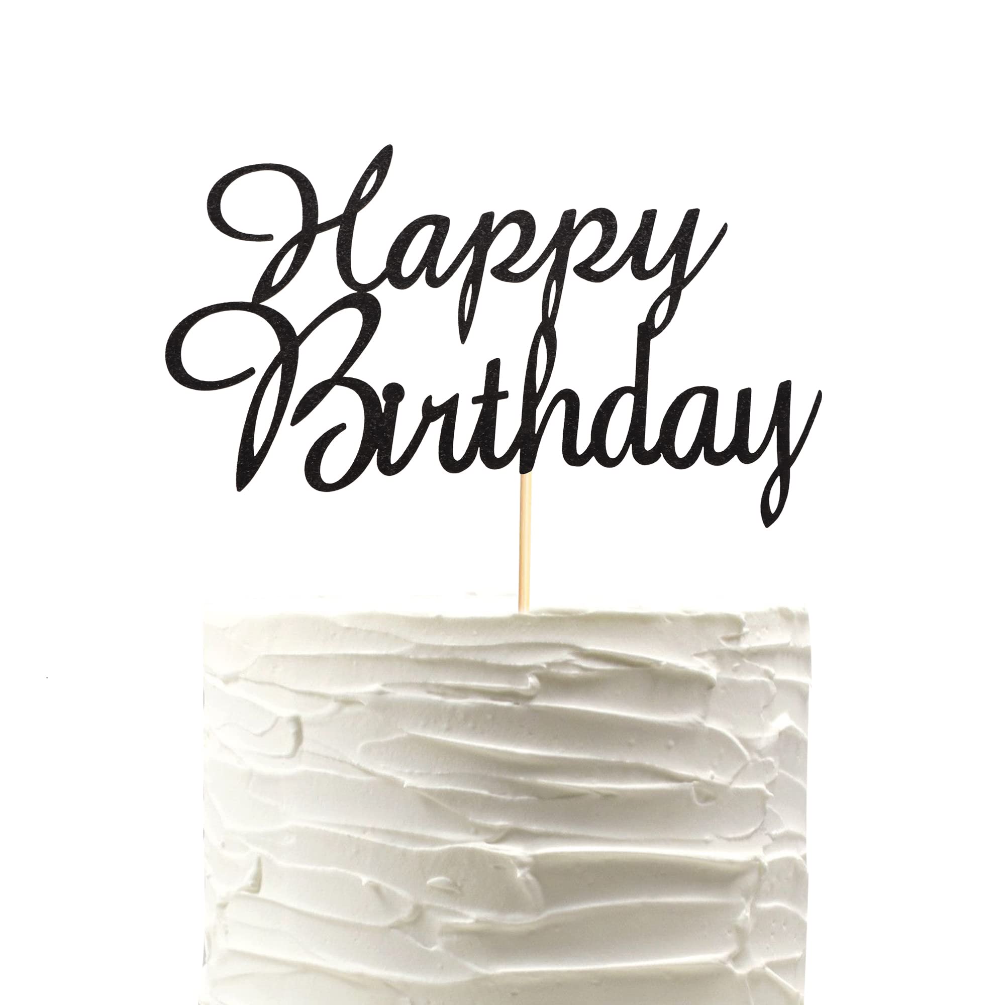 Happy Birthday Cake Topper Set - Black Glitter Cake Decorations for Kids & Adults | Birthday Party Supplies for Cakes, Cupcakes & Desserts