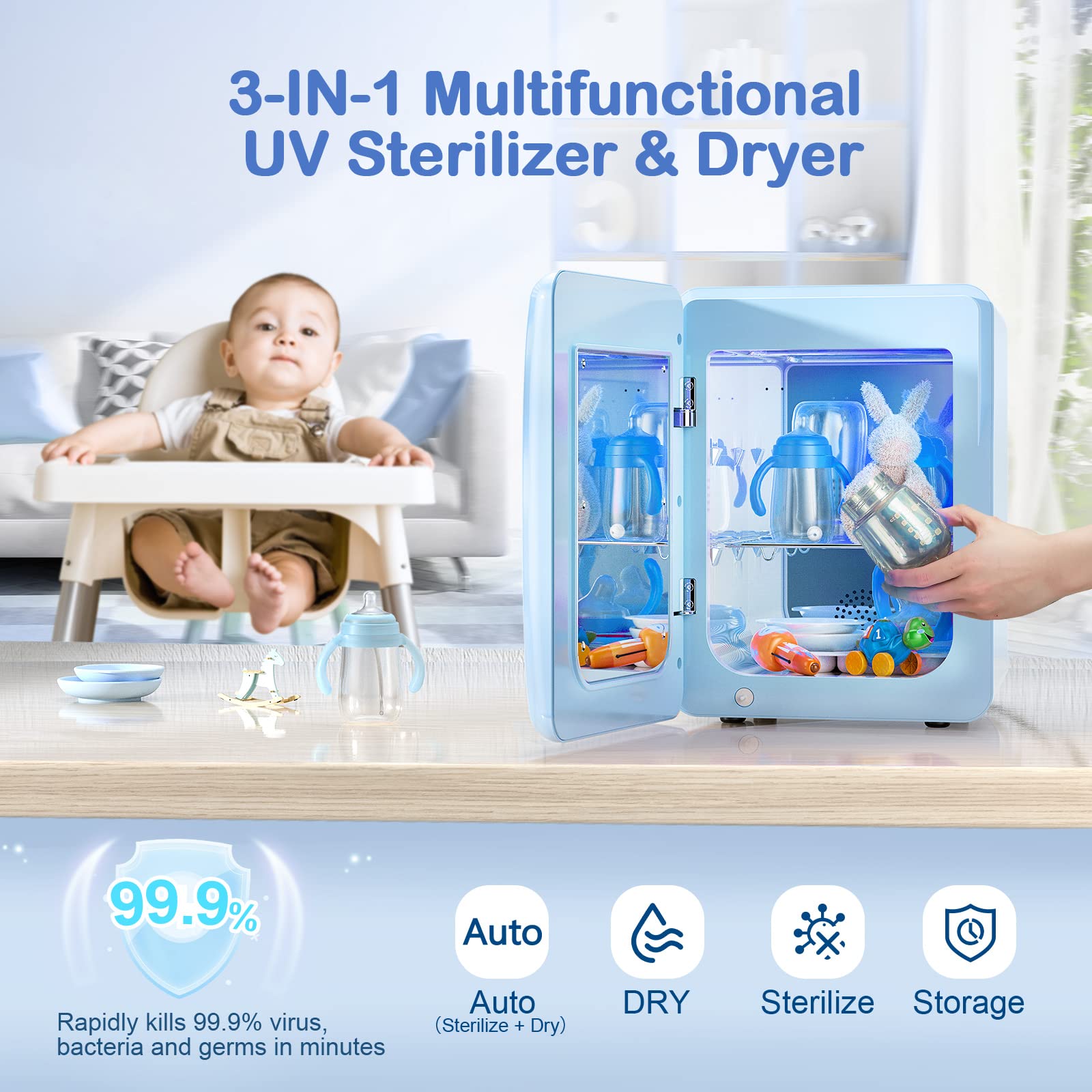 Grelife 18L Multi-Purpose Bottle Dryer with Touch Screen & Auto-Off - Baby Bottle Sterilizer, Toy Sanitizer, Beauty Tool Dryer, Tableware & Electronics Dryer - Perfect for Nursery, Kitchen, Salon & Home Organization