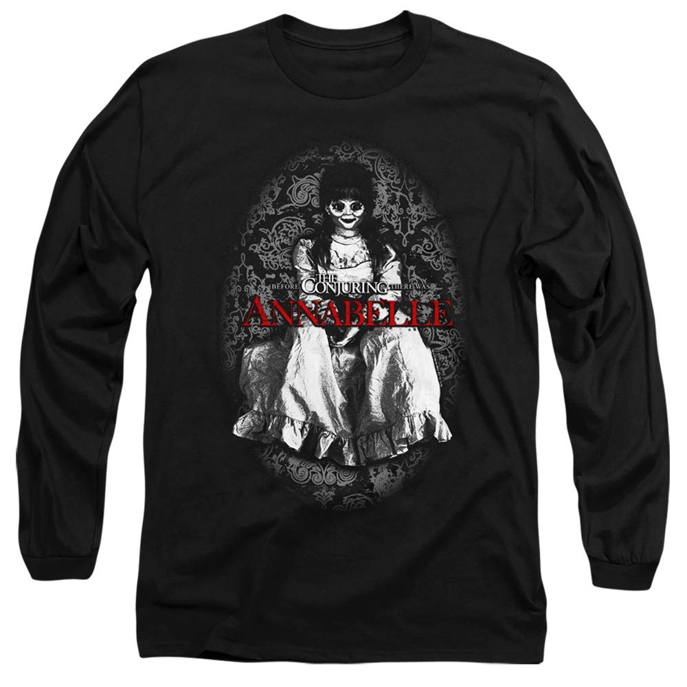 Annabelle Long Sleeve T-Shirt Doll Photo Black Tee by A&E Designs - Perfect for Halloween Costumes, Horror Movie Nights & Collector Displays