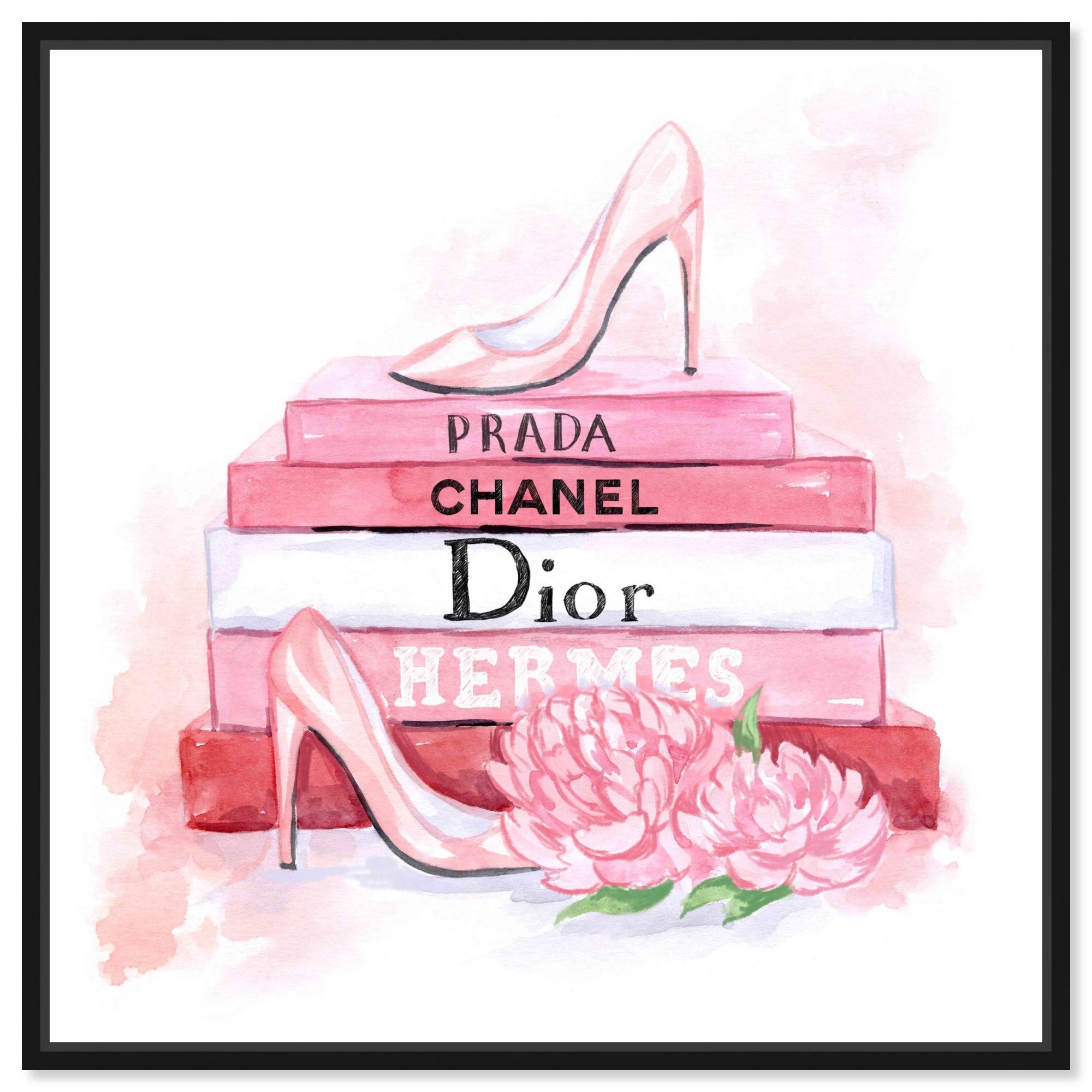 Fashion Pink Books Framed Wall Art Canvas Print by Oliver Gal Artist Co. - Glamorous Home & Office Decor for Living Room, Bedroom, or Study