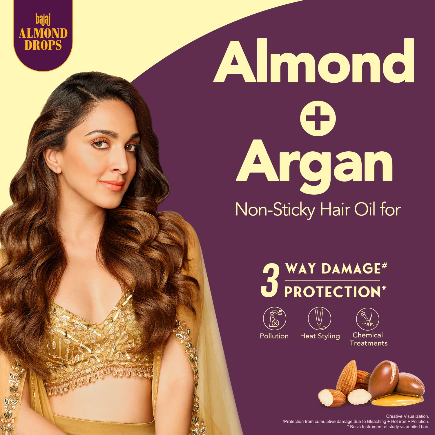 Bajaj Almond Drops Non-Sticky Hair Oil with Almond & Argan Oil - 100ml for Damage Protection, Hair Growth & Shine | Perfect for Daily Hair Care, Frizz Control & Scalp Nourishment