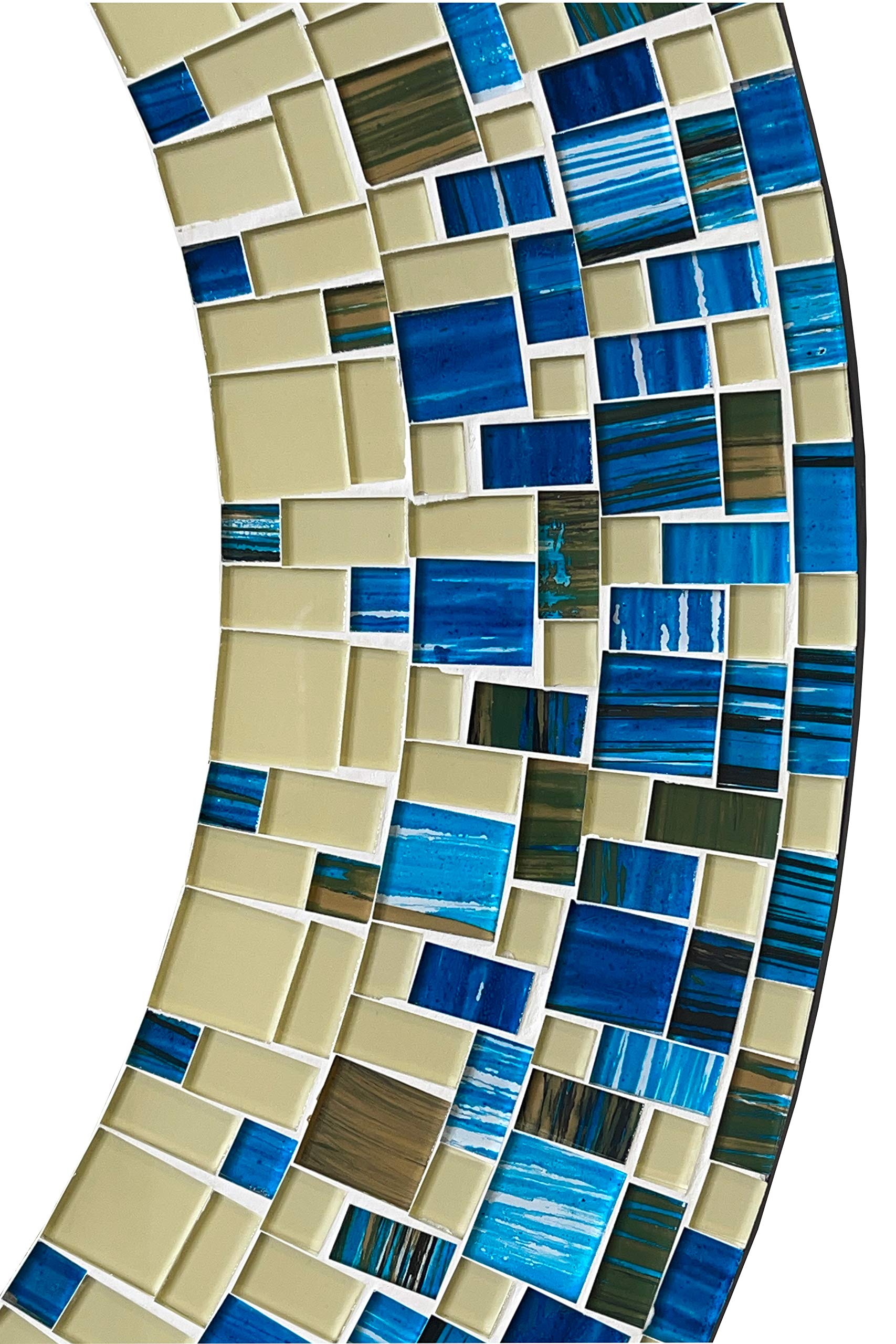 Handcrafted Beige and Blue Mosaic Wall Mirror - 24