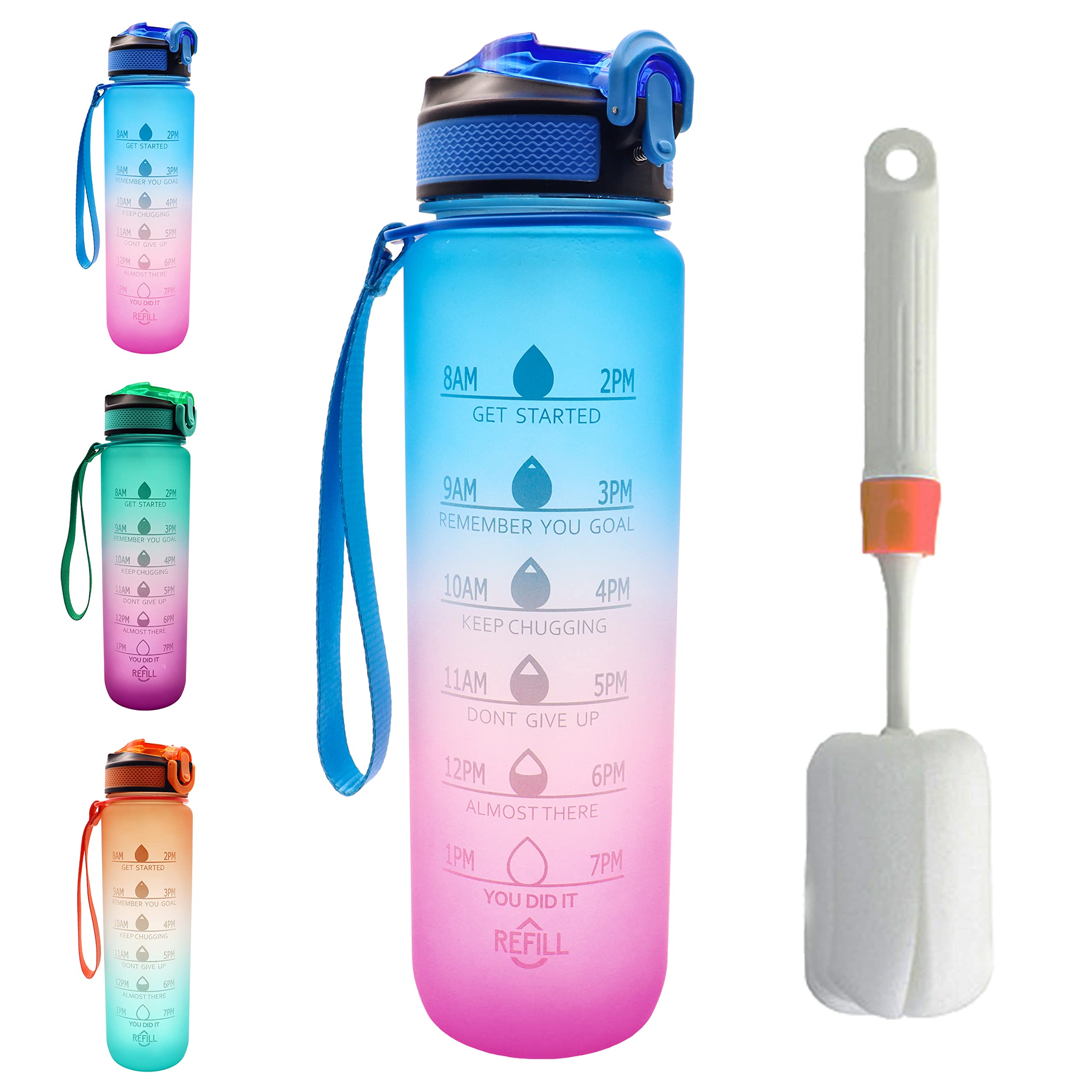32oz Leakproof BPA Free Sports Water Bottle with Time Marker, Straw & Strap - Hydration Tracking for Outdoor Activities, Gym & Hiking - Insulated Water Bottle for Fitness Enthusiasts
