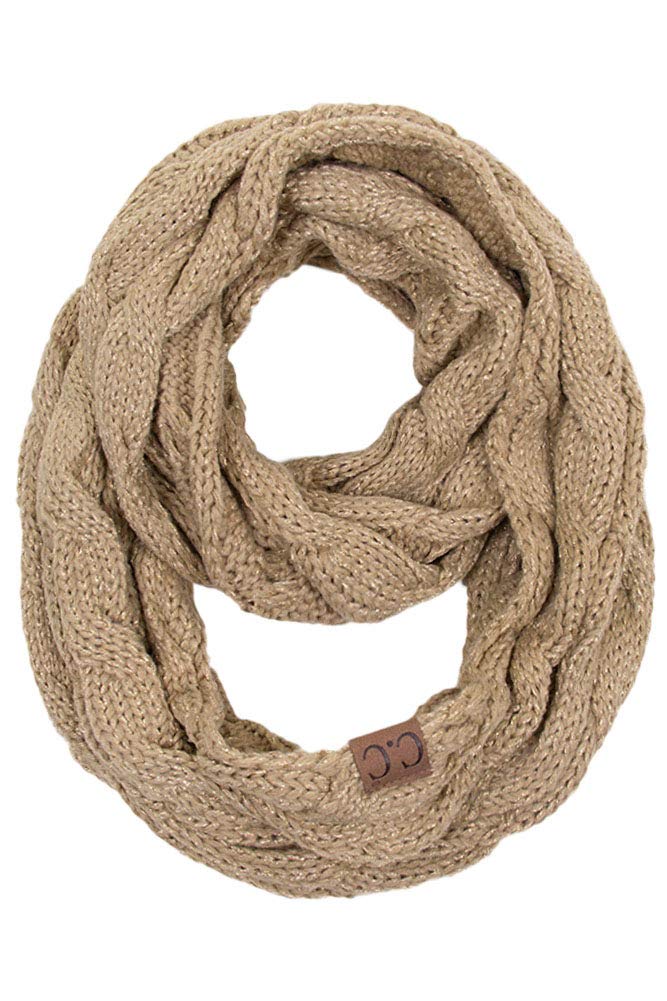 ScarvesMe Women's Metallic Ribbed Cable Knit Infinity Scarf - Warm Winter Fashion Accessory for Cold Weather Outfits & Holiday Parties